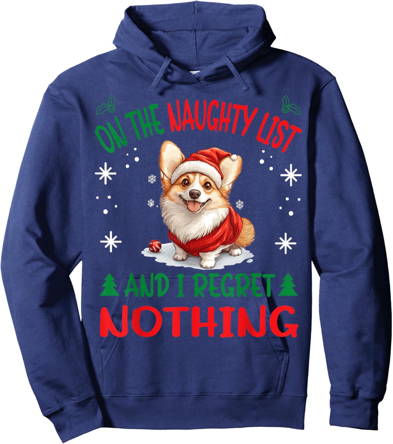 Cute Pembroke Welsh Corgi Dog Christmas On The Naughty List Women Hoodie - Hoodie | Navy
