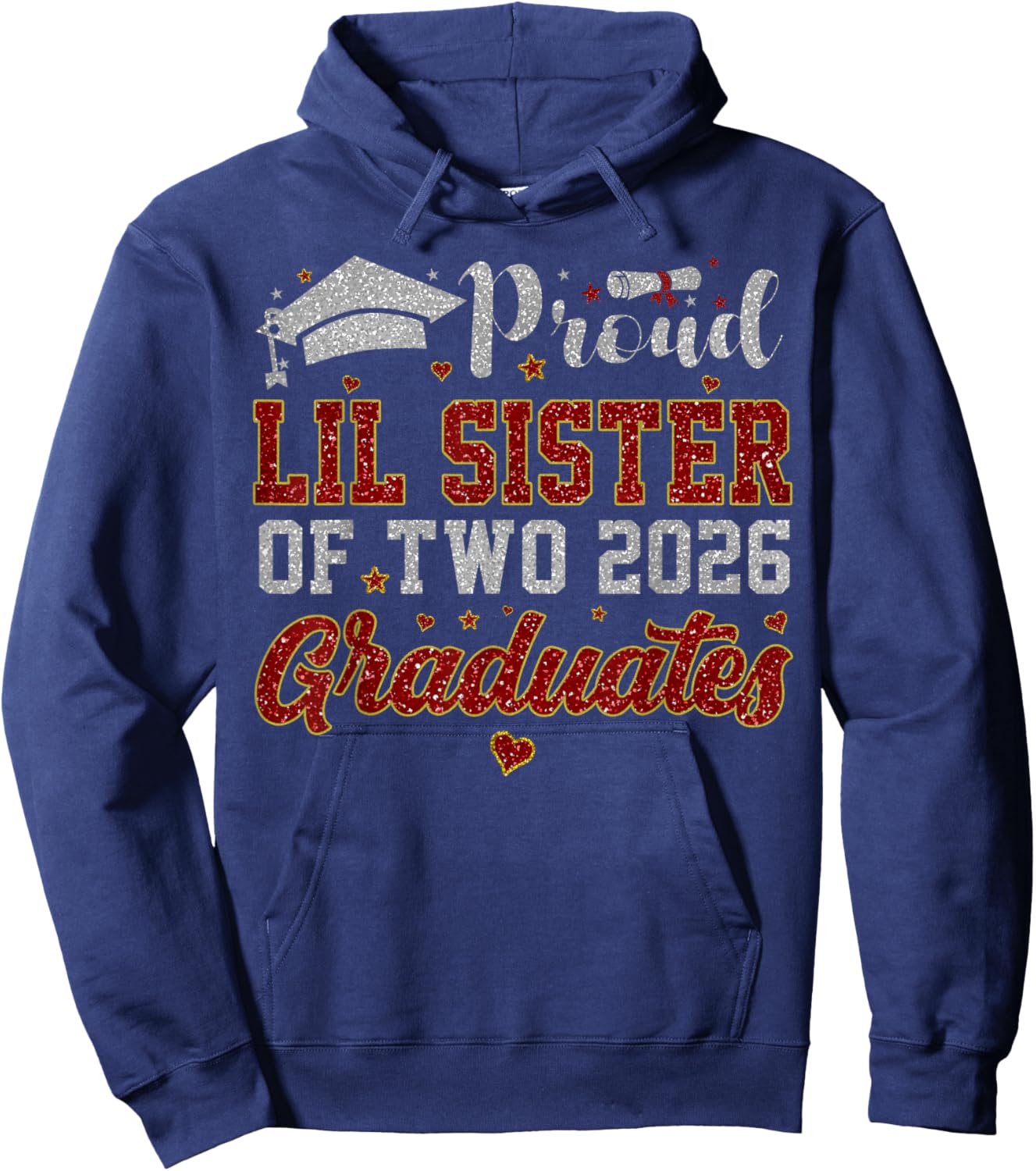 Proud Lil Sister of Two 2026 Graduates Twins Graduation Hoodie - Hoodie | Navy