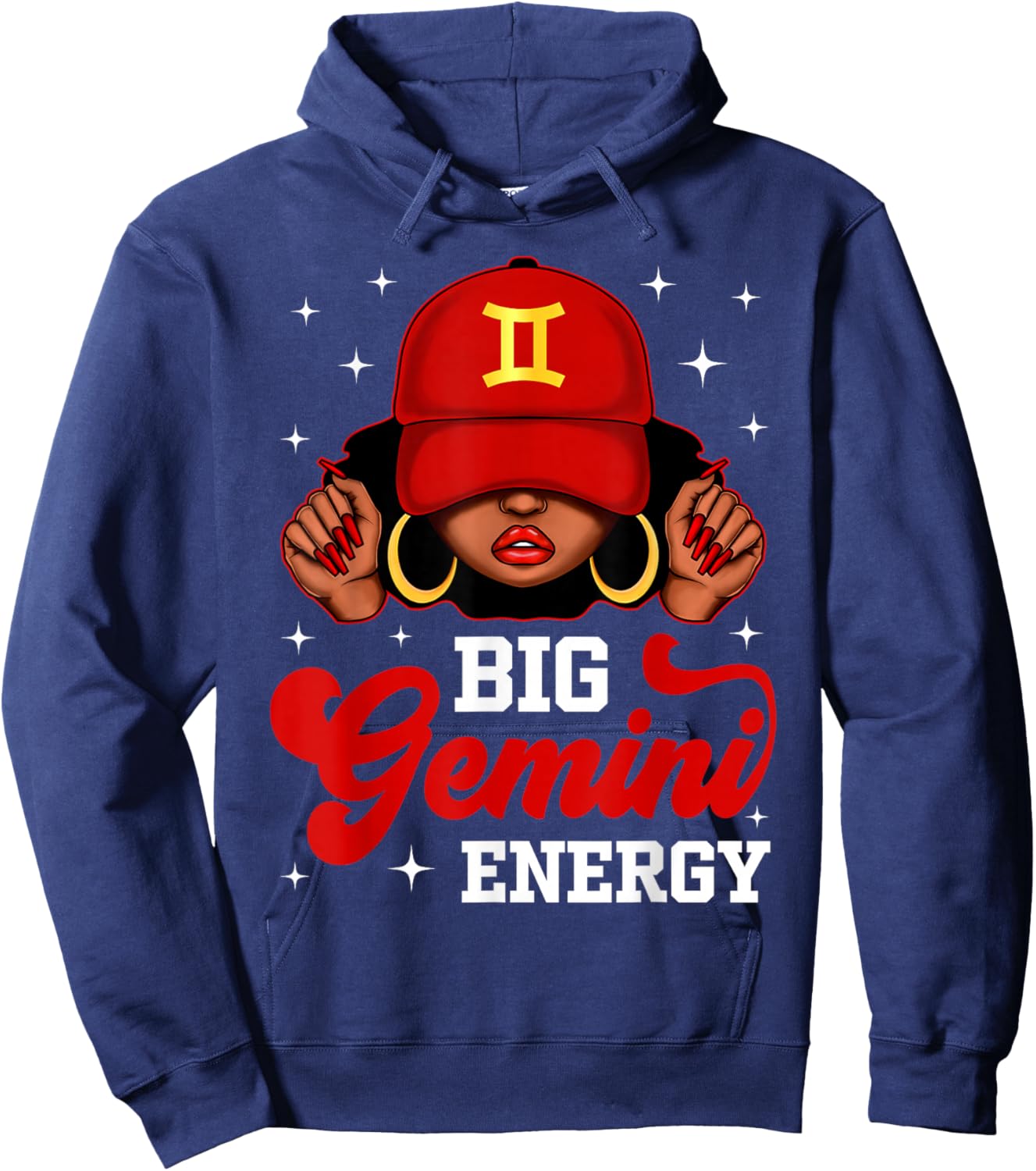 Big Gemini Energy Black Woman with Red Cap Zodiac Hoodie - Hoodie | Navy