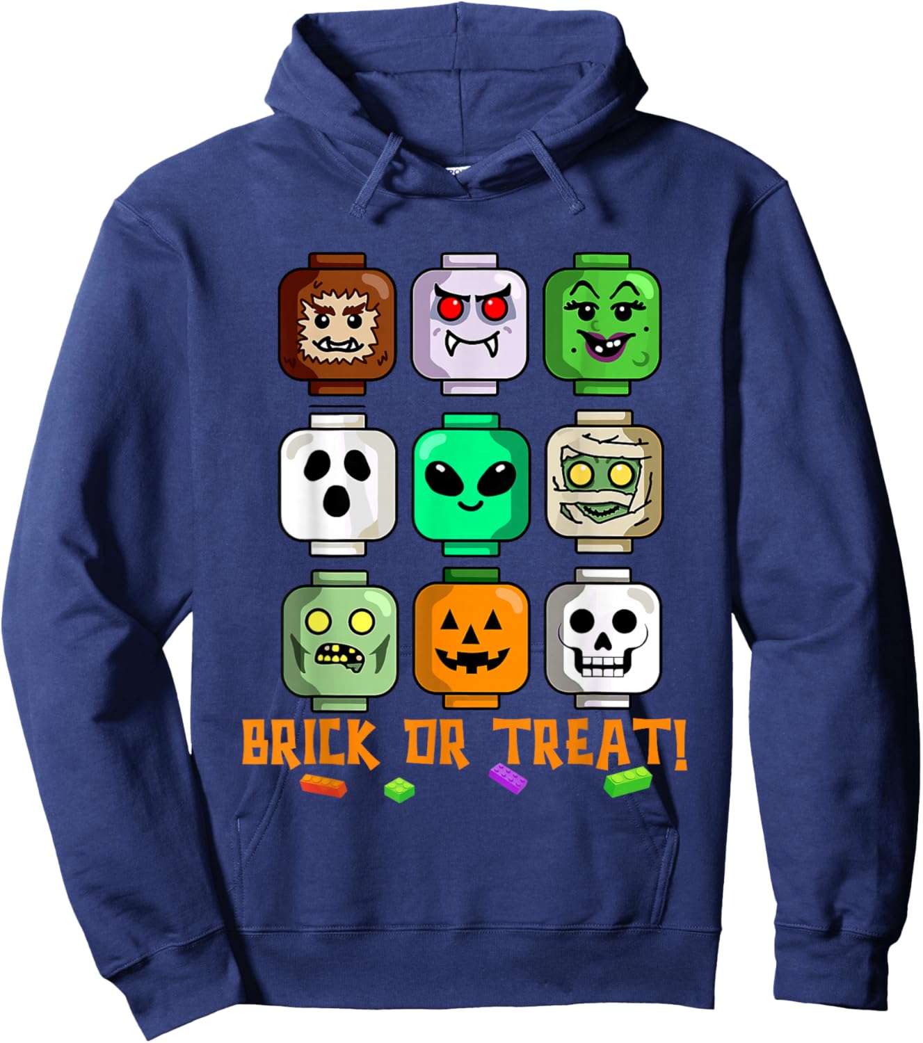 Halloween Building Brick or Treat Heads Pumpkin Ghost Mummy Hoodie - Hoodie | Navy