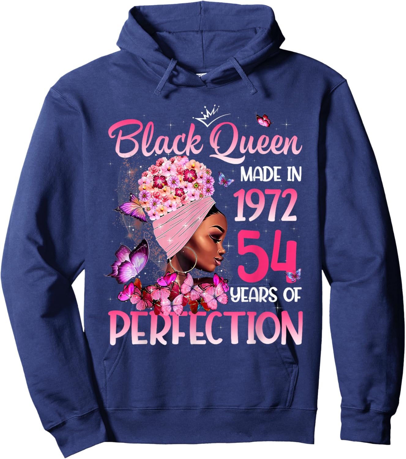 Black Queen Made in 1972 Floral 54th Birthday Afro Women Hoodie - Hoodie | Navy