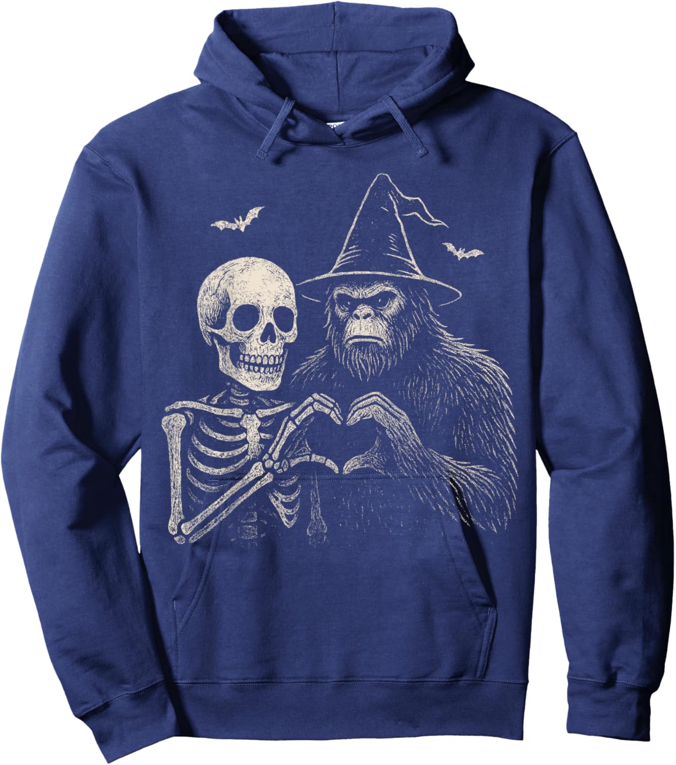 Funny Bigfoot Sasquatch Skeleton Halloween Love Men Spooky Hoodie - Hoodie | Navy
