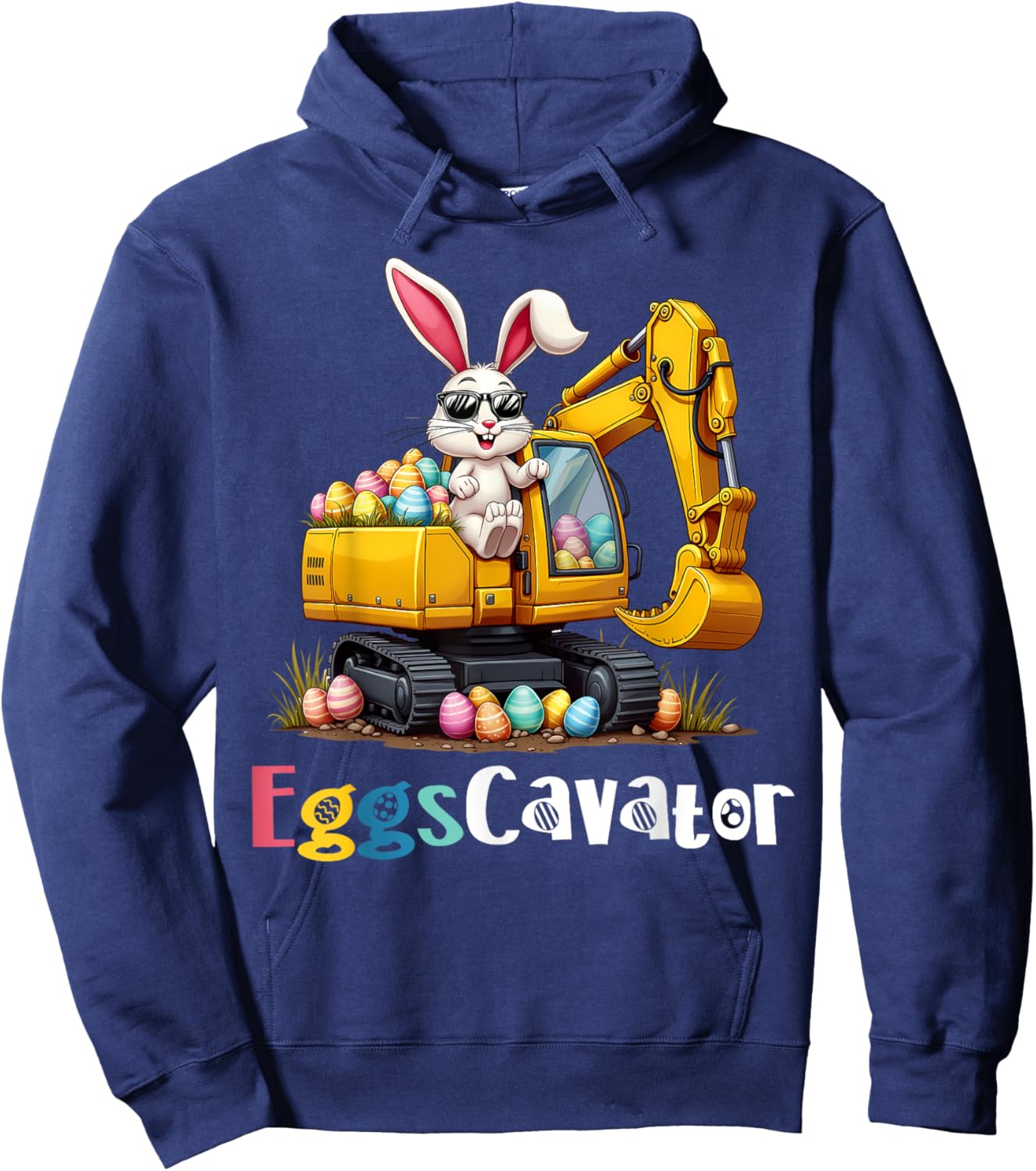 Eggs-Cavator Easter Bunny Excavator Toddler Boys Easter Kids Hoodie - Hoodie | Navy