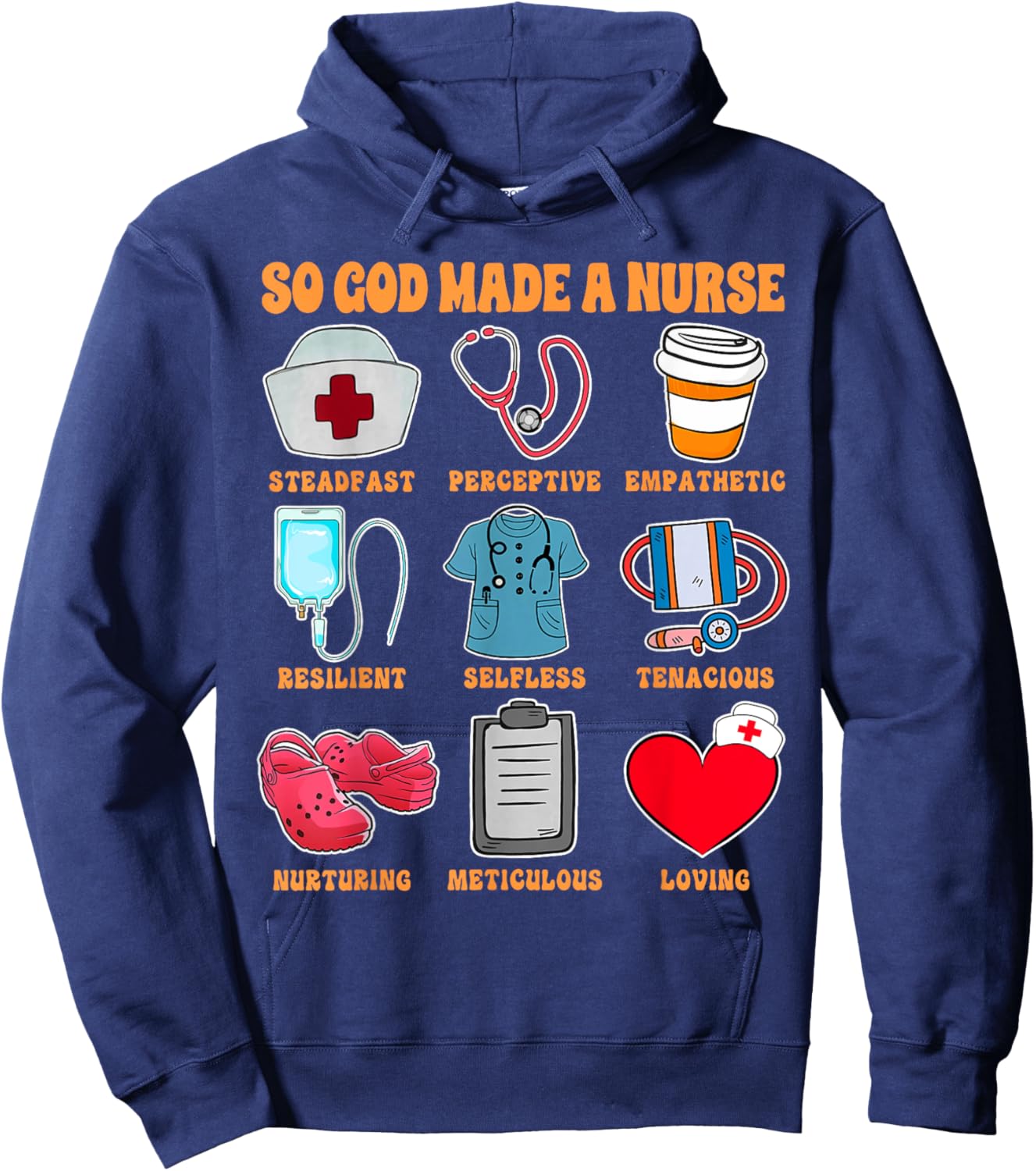 Christian RN Nurse Life Nursing ER ICU So God Made A Nurse Hoodie - Hoodie | Navy