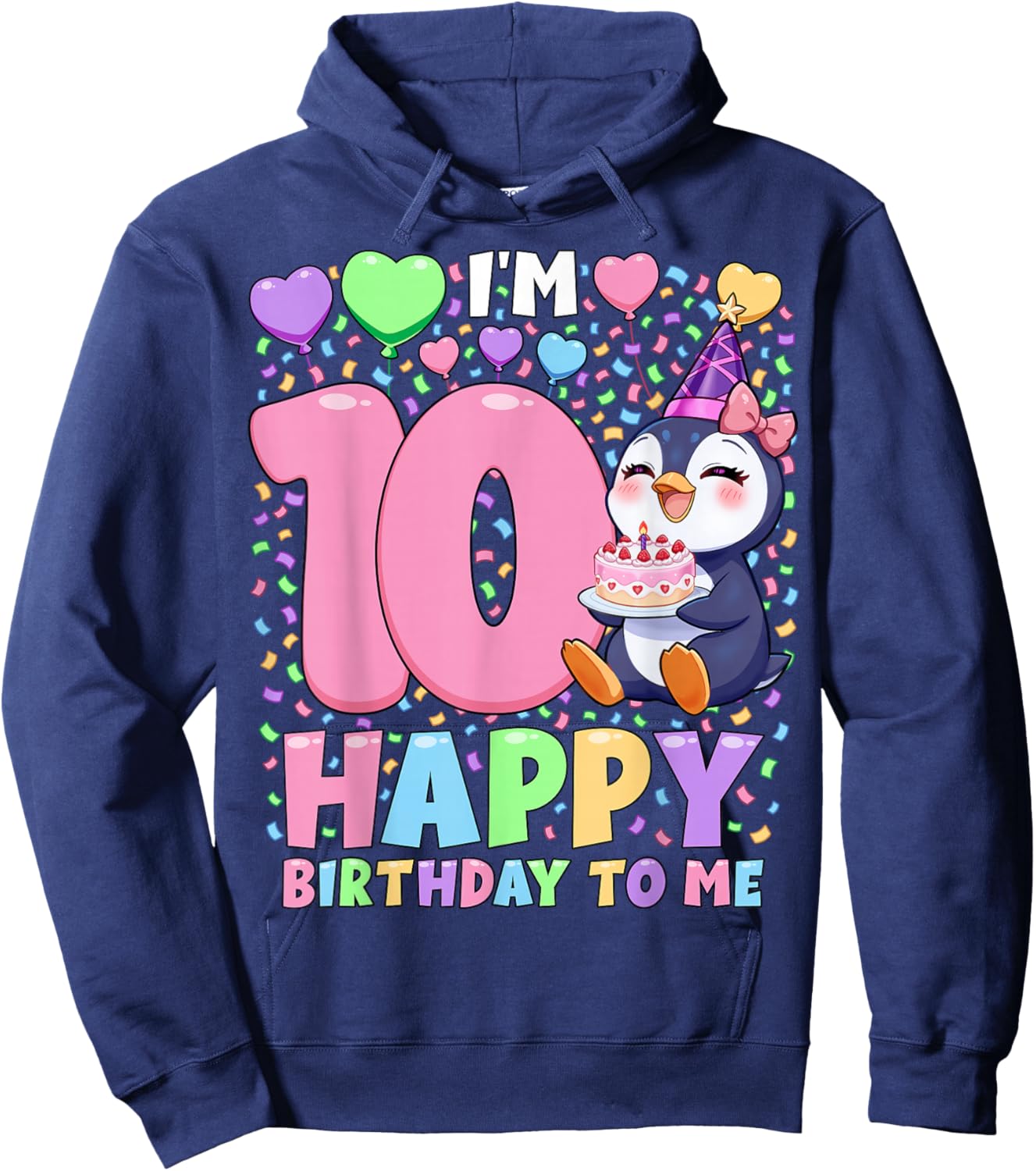 Penguin Birthday Party Shirt | Girls 10th Birthday Penguin Hoodie - Hoodie | Navy