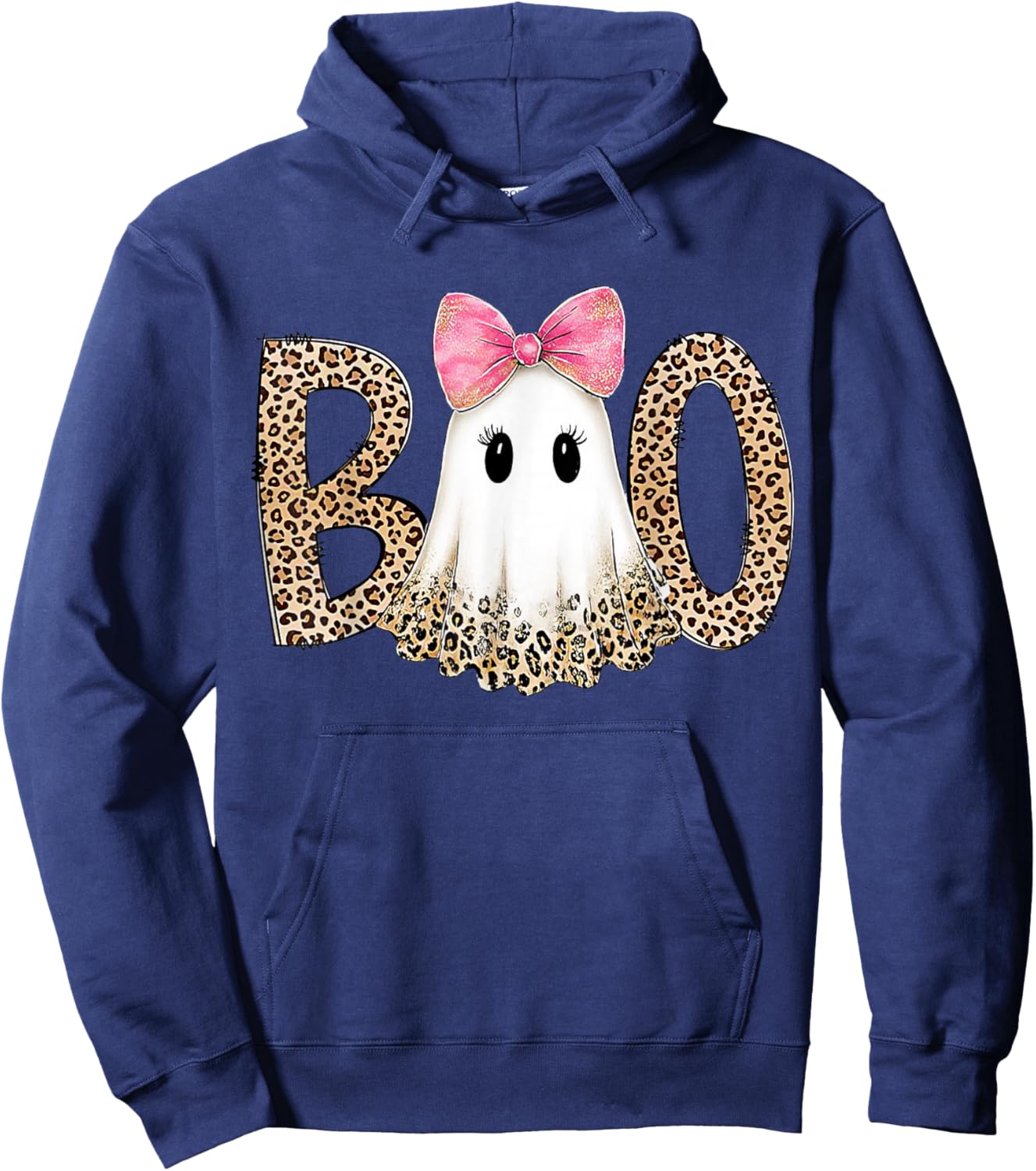 Preppy Leopard Ghost Boo Halloween Hoodie - Hoodie | Navy