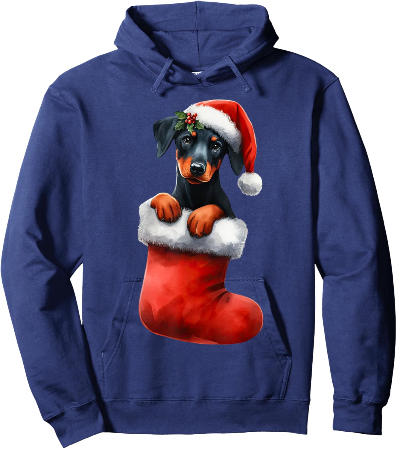 Doberman Pinscher In Sock Christmas Santa Hat Xmas Dog Lover Hoodie - Hoodie | Navy