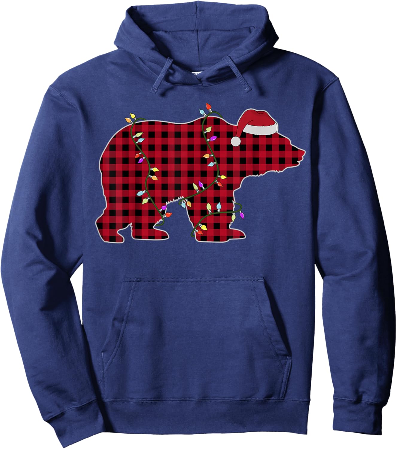 Red Plaid Bear Buffalo Matching Family Christmas Hoodie - Hoodie | Navy