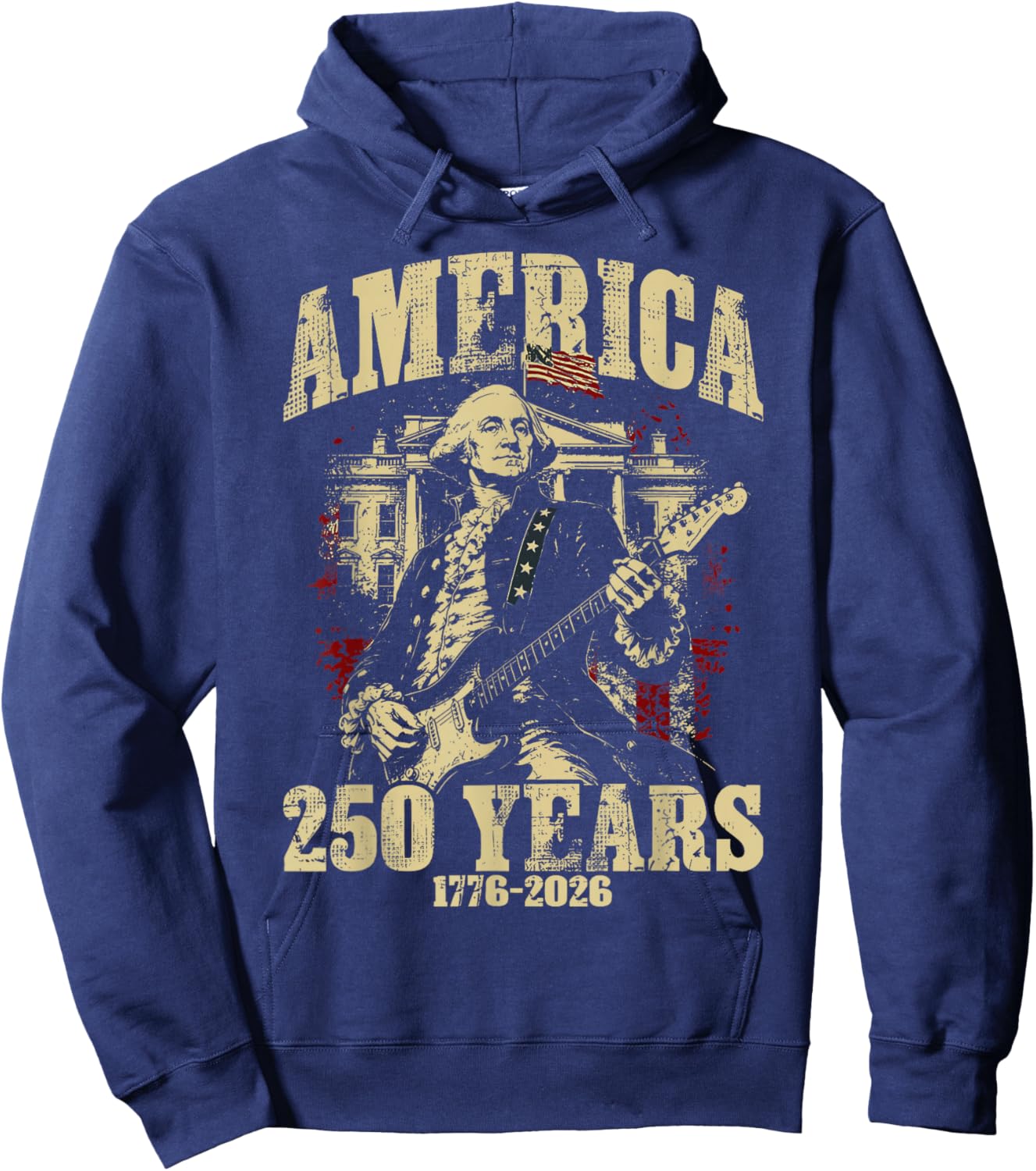 Vintage George Washington Playing Guitar 250 Years America Hoodie - Hoodie | Navy