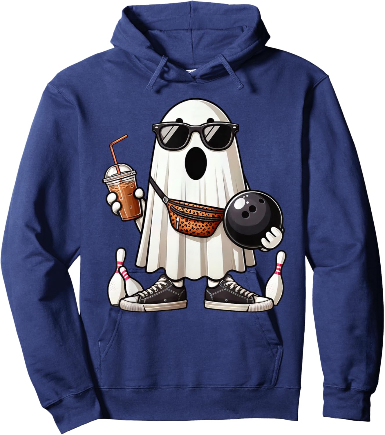Funny Ghost Bowling Boo Coffee Halloween Kids Hoodie - Hoodie | Navy