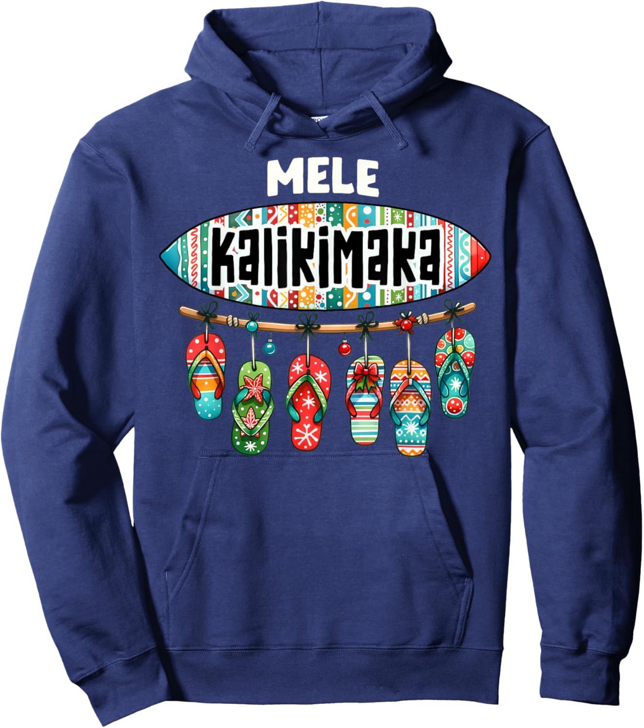 Funny Hawaiian Christmas Mele Kalikimaka Surf Board Hoodie - Hoodie | Navy