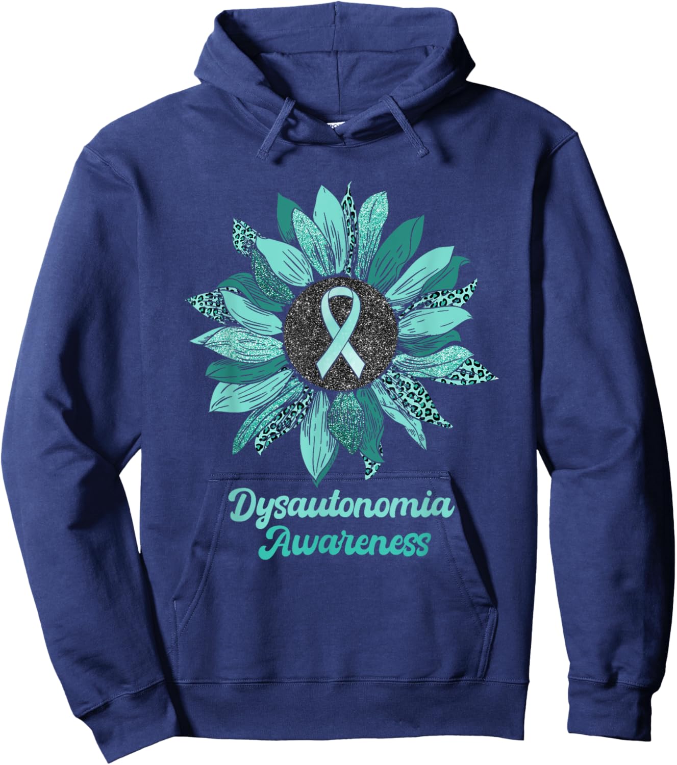 Leopard Sunflower Dysautonomia Awareness Warrior Support Hoodie - Hoodie | Navy