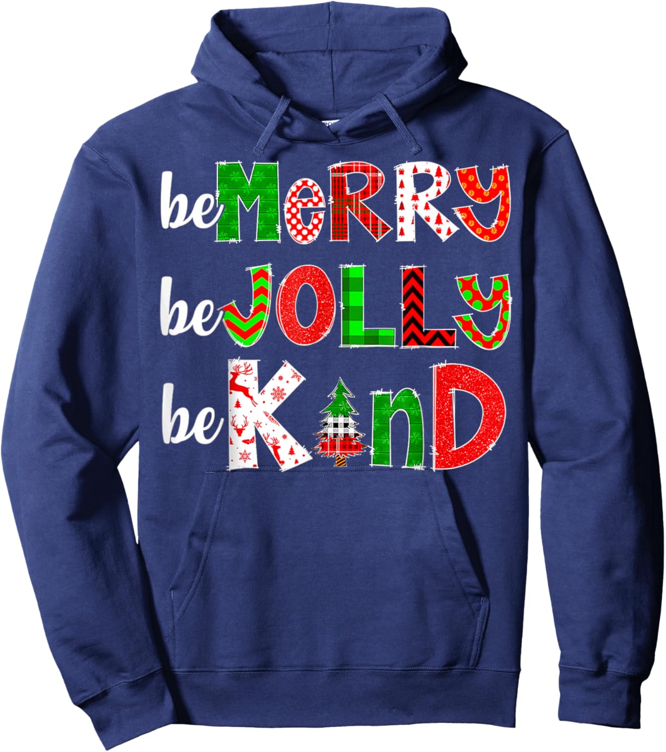 Be Merry Be Jolly Be Kind Merry Christmas Teacher Xmas Pjs Hoodie - Hoodie | Navy