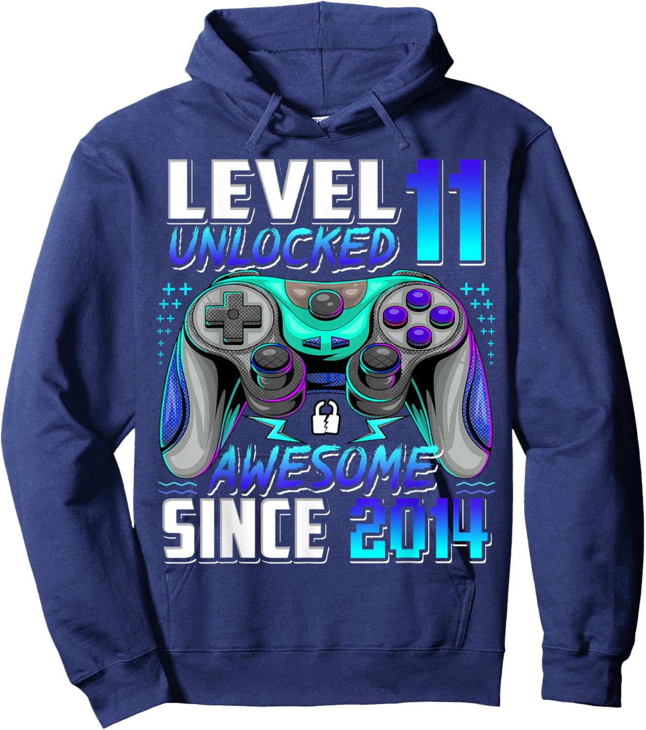 Level 11 Unlocked Awesome Since 2014 11th Birthday Gaming Hoodie - Hoodie | Navy