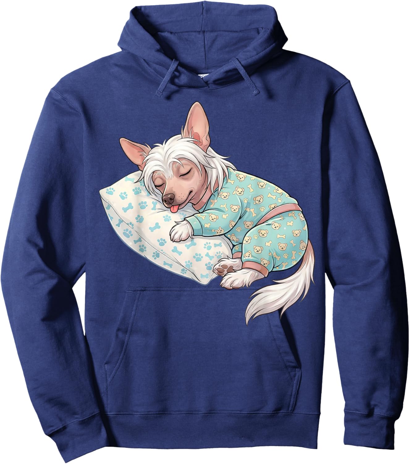 Cute Chinese Crested Dog Sleeping in Pajamas Bedtime Art Hoodie - Hoodie | Navy