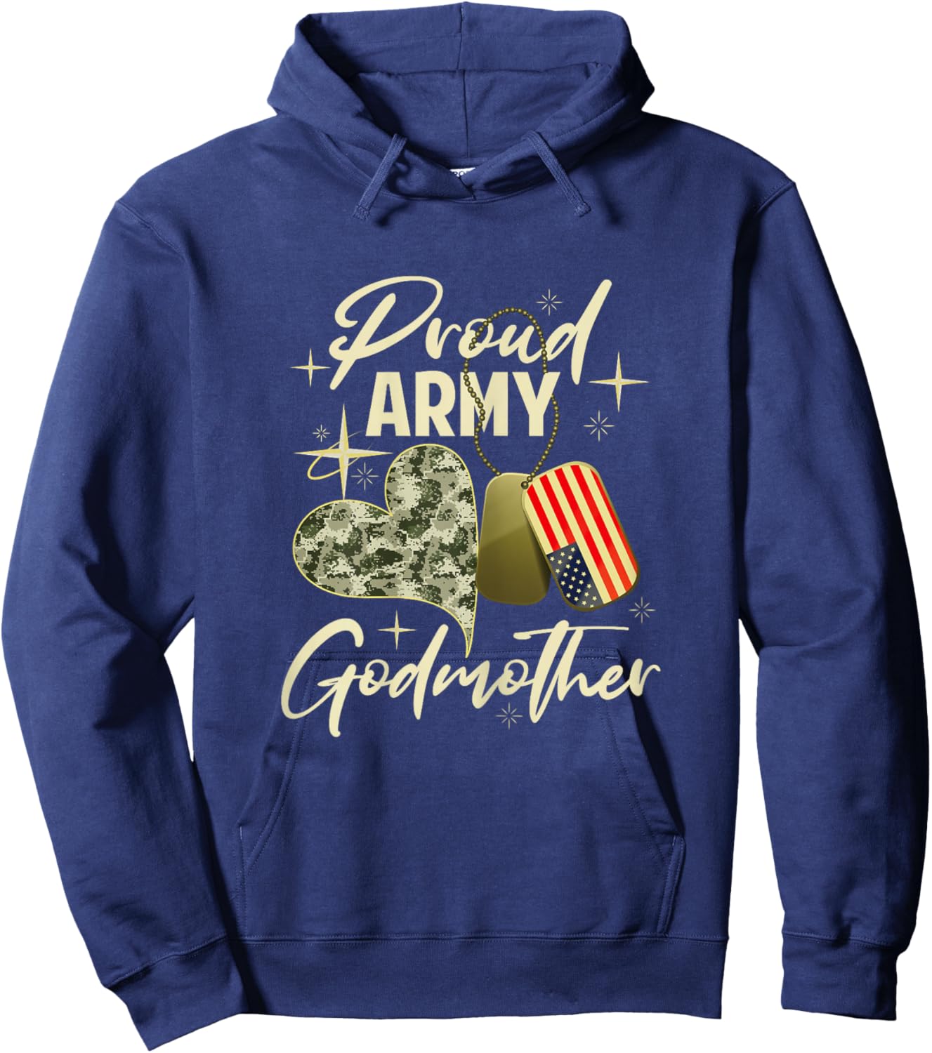 Proud Army Godmother Camouflage Mother's Day Dog Tag US Flag Hoodie - Hoodie | Navy