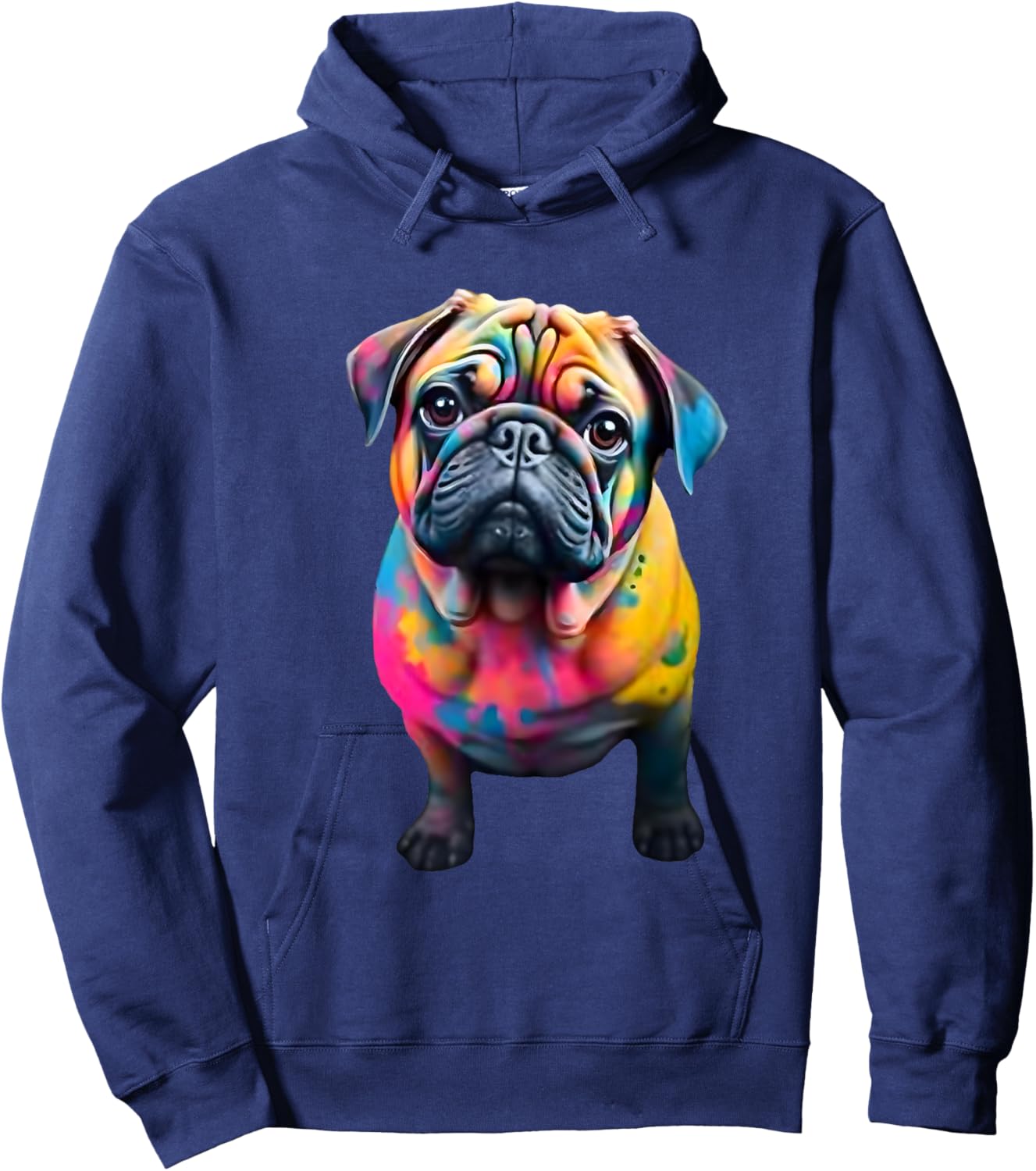 Colorful Pug Graffiti Watercolor Dog Pug Design Graphic Men Women Kids Hoodie - Hoodie | Navy
