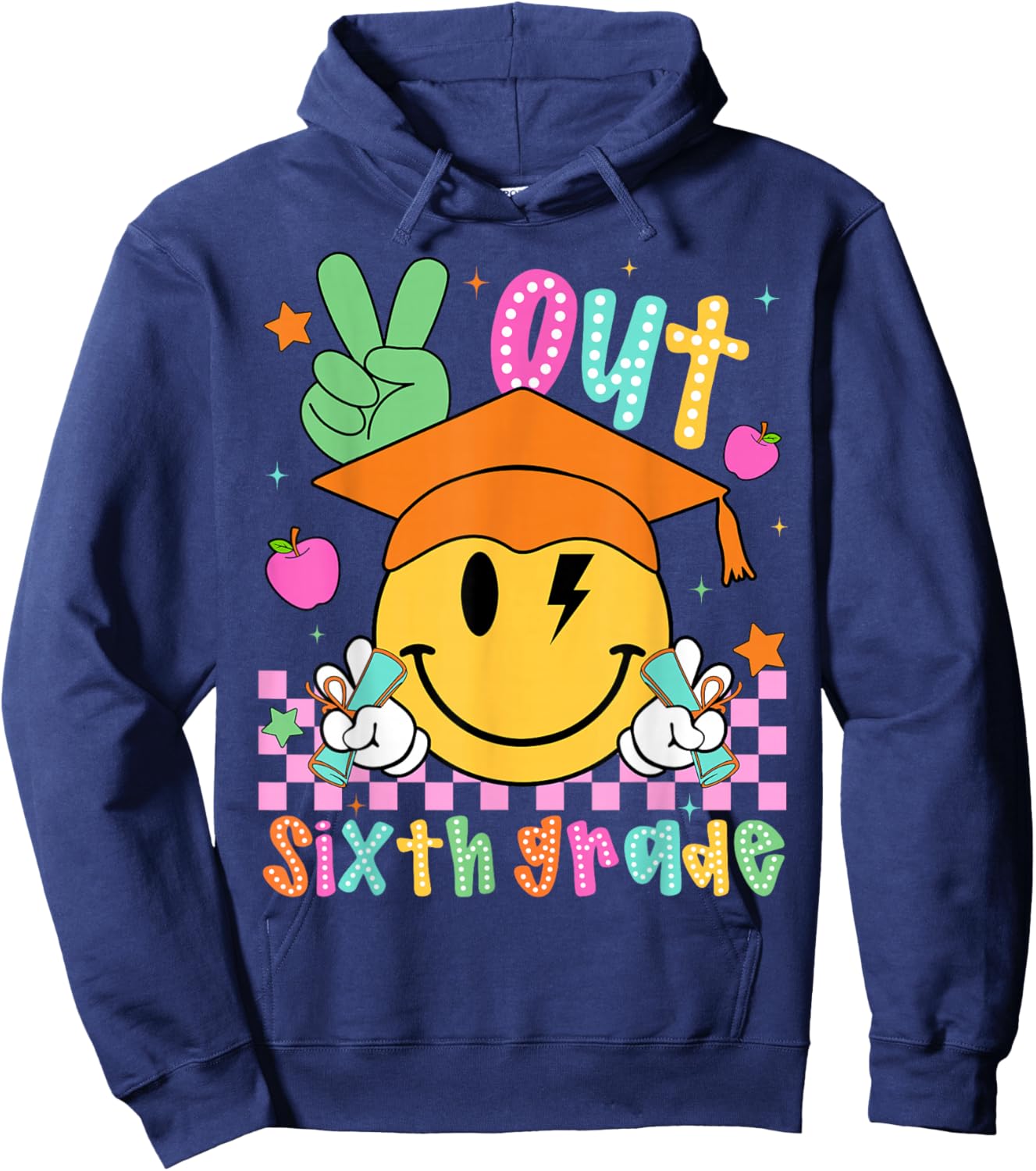 Last Day of School Peace Out 6th Grade Boy Girl Smile Face Hoodie - Hoodie | Navy