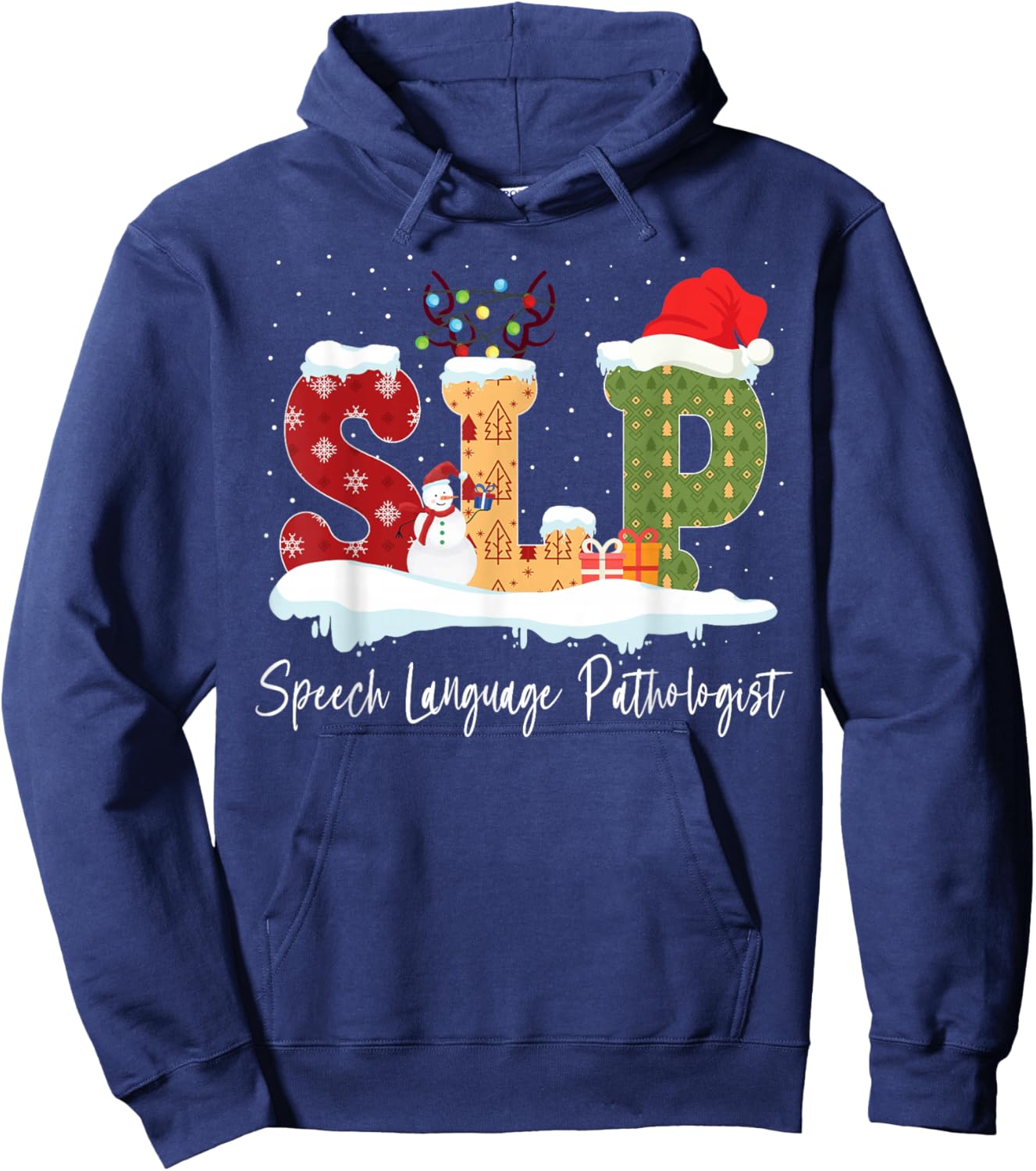 SLP Speech Language Pathologist Christmas Cheer Winter Fun Hoodie - Hoodie | Navy
