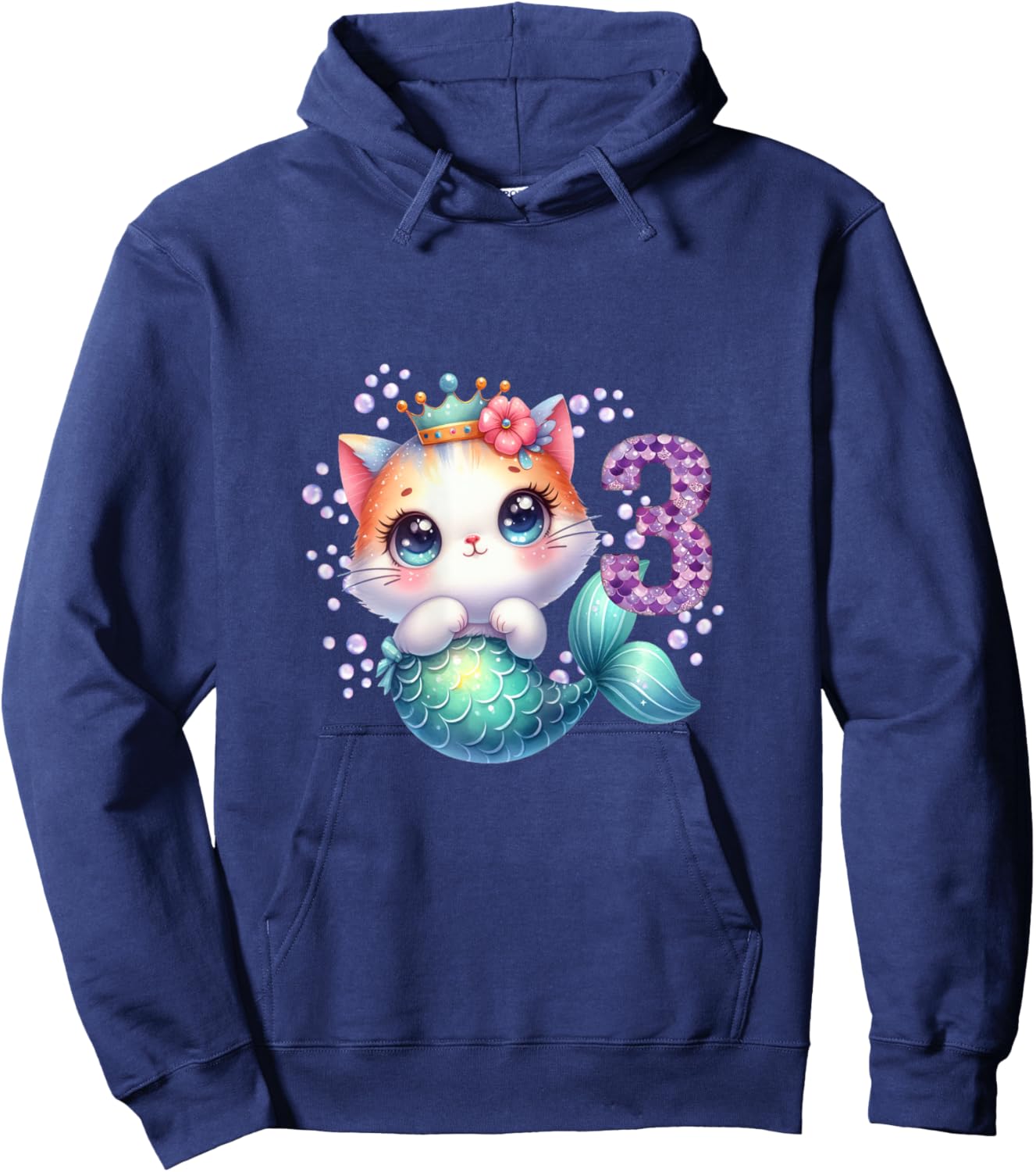 Cat Mermaid 3rd Birthday 3 Year Old Party Girls Outfit Hoodie - Hoodie | Navy
