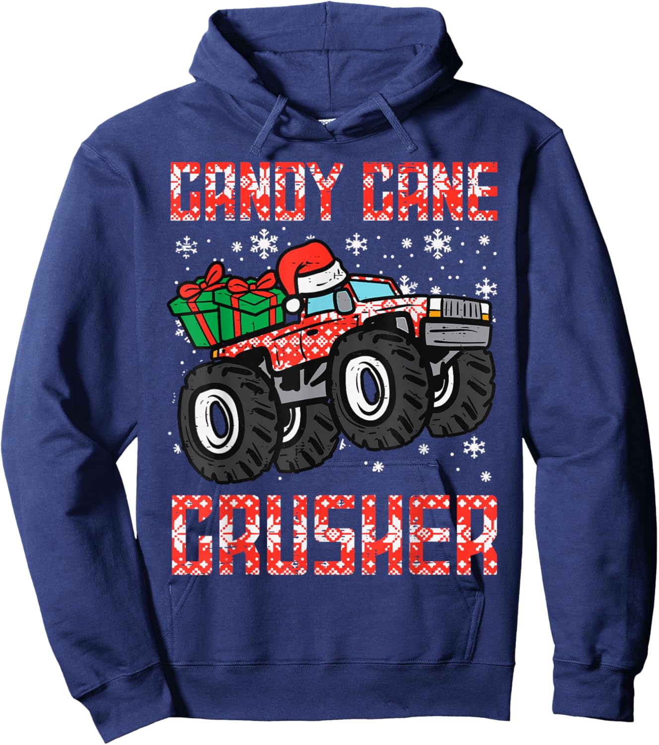 Candy Cane Crusher Construction Truck Holiday Christmas Hoodie - Hoodie | Navy