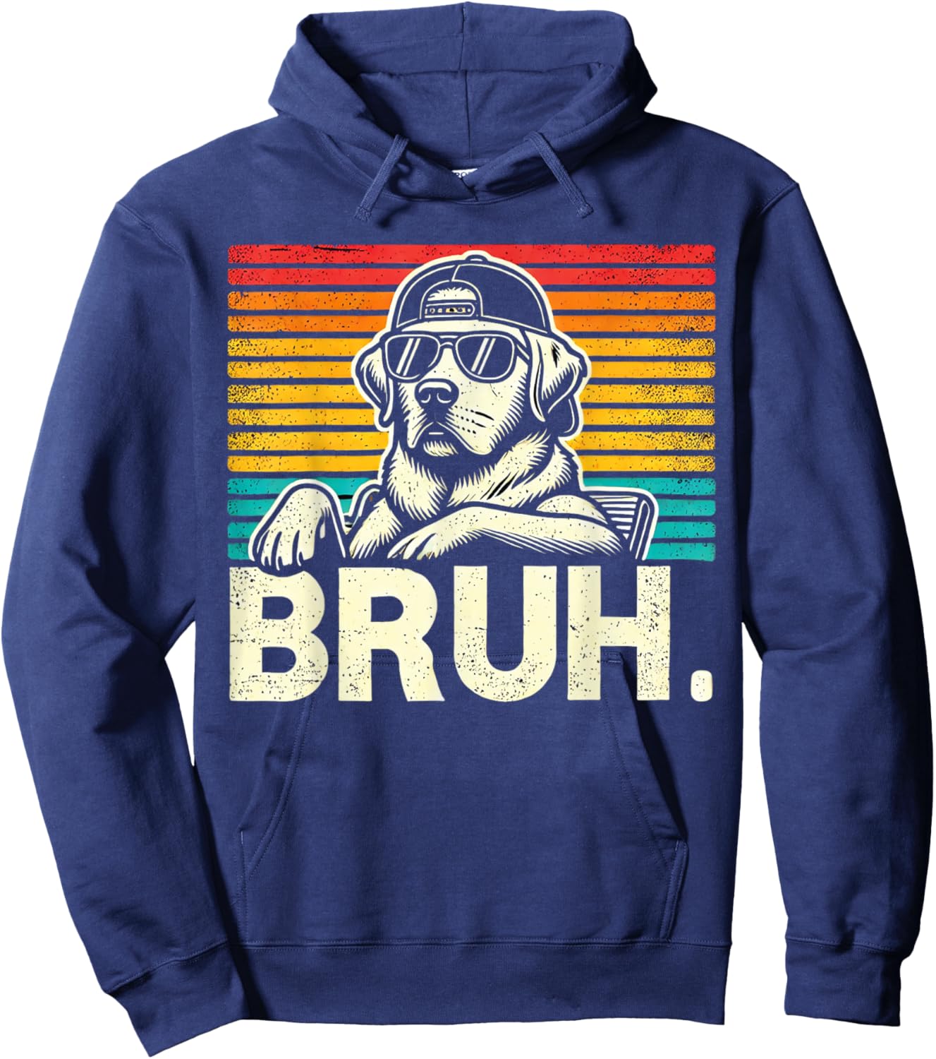 Bruh Retro Vintage 80s Dog Sunglasses Funny Bruh Labrador Hoodie - Hoodie | Navy