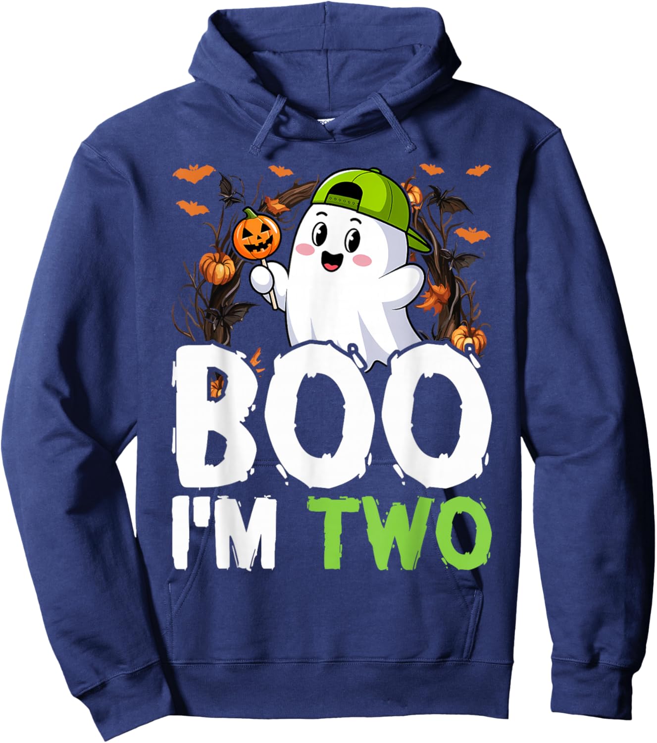 Boo I'm Two Ghost Second 2nd Birthday Cute Halloween Groovy Hoodie - Hoodie | Navy
