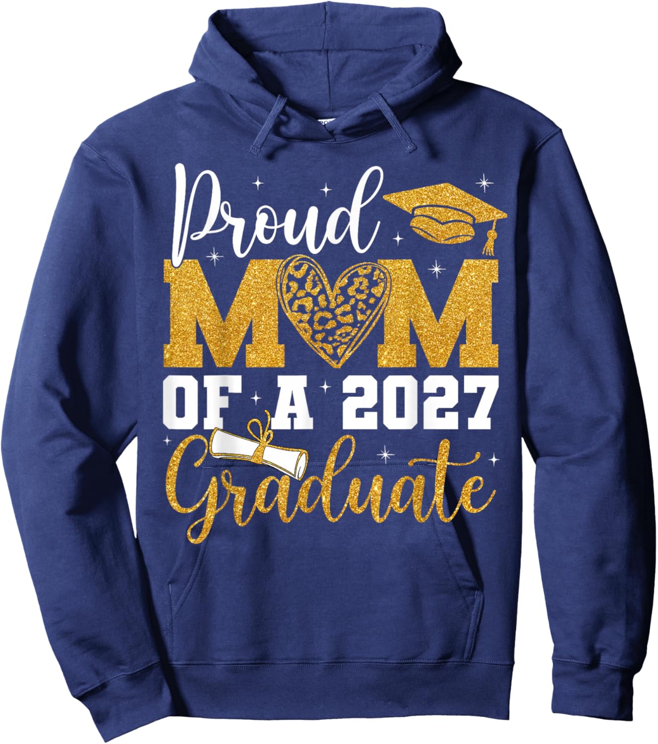 Proud Mom of A Class of 2027 Graduate Leopard Heart Women Hoodie - Hoodie | Navy