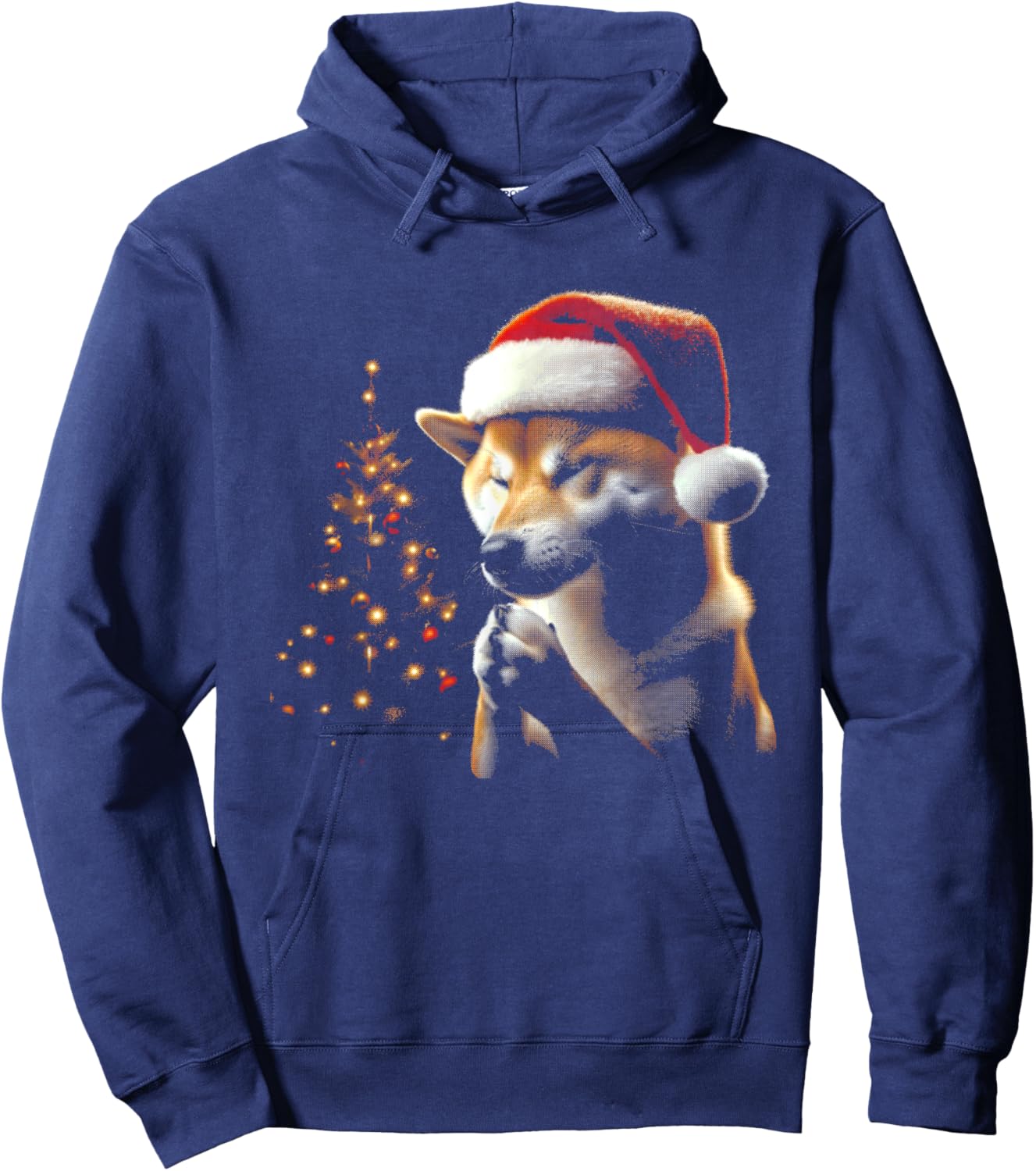 Shiba Inu Dog Santa Hat - Vintage Dog Xmas Christmas Lover Men Women Kids Hoodie - Hoodie | Navy