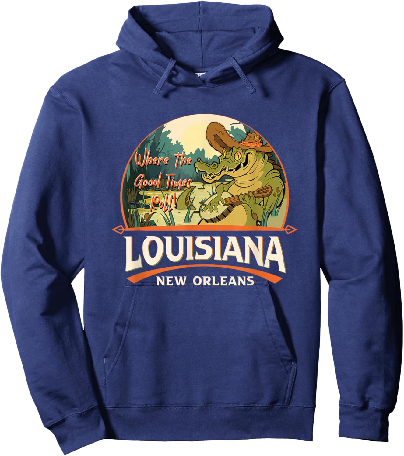 New Orleans Louisiana LA USA Swamp Alligator Playing Banjo Hoodie - Hoodie | Navy