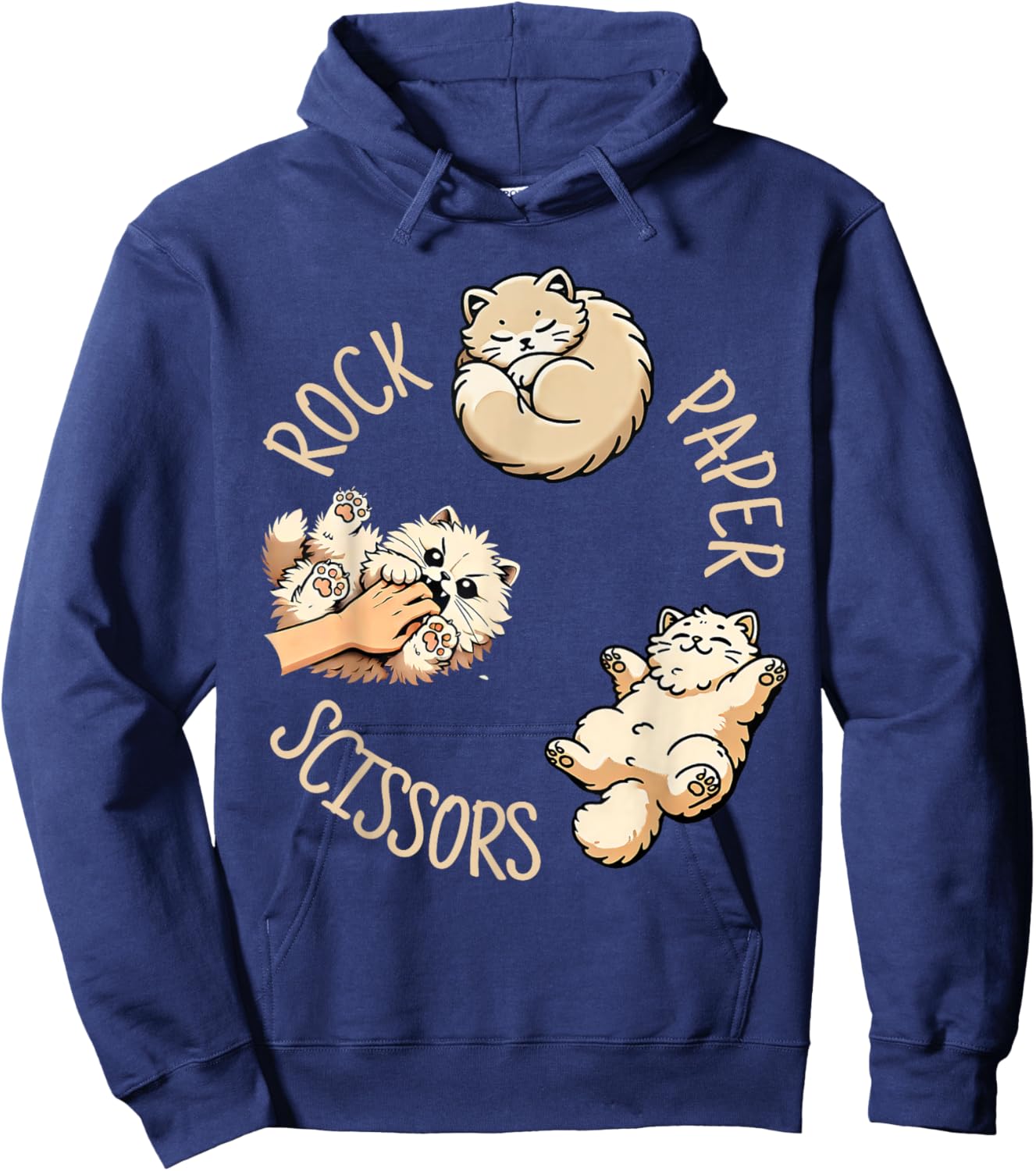 Funny Cat Rock Paper Scissors Game Cute Cat Women Men Kids Hoodie - Hoodie | Navy