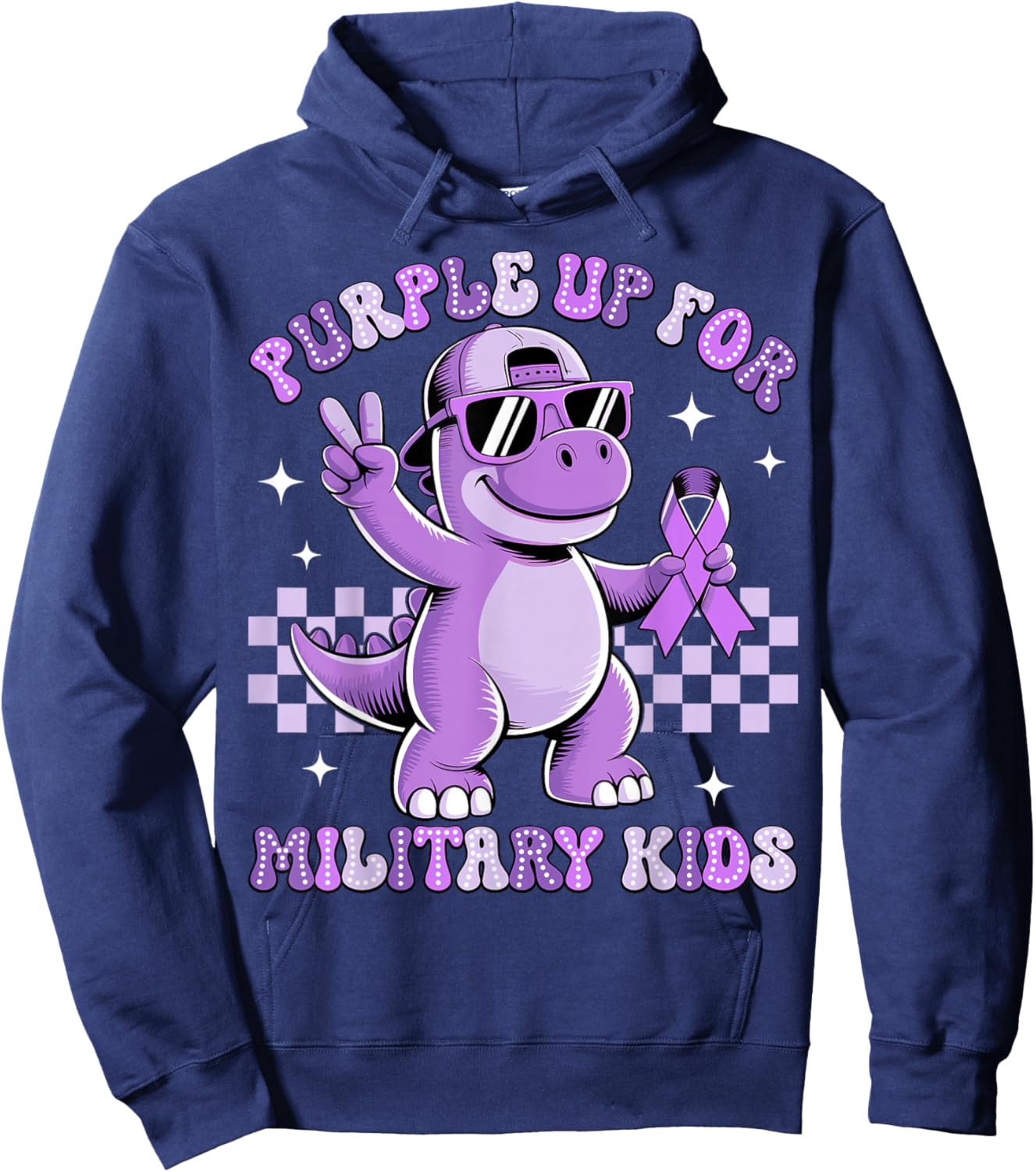 Purple Up for Military Kids Military Child Month Dinosaur Hoodie - Hoodie | Navy
