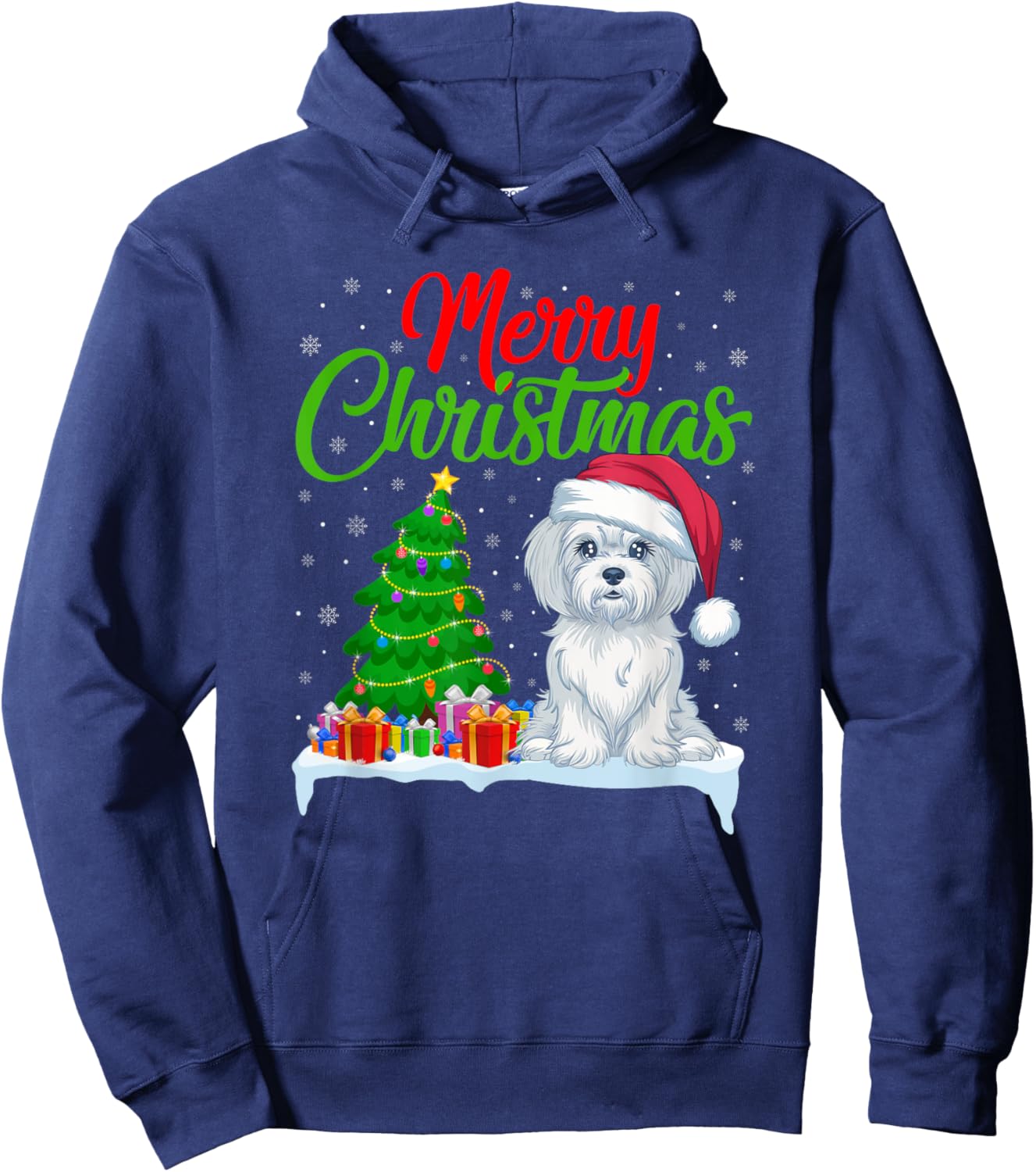 Maltese Dog Christmas Tree Lights Xmas Maltese Dog Lover Hoodie - Hoodie | Navy