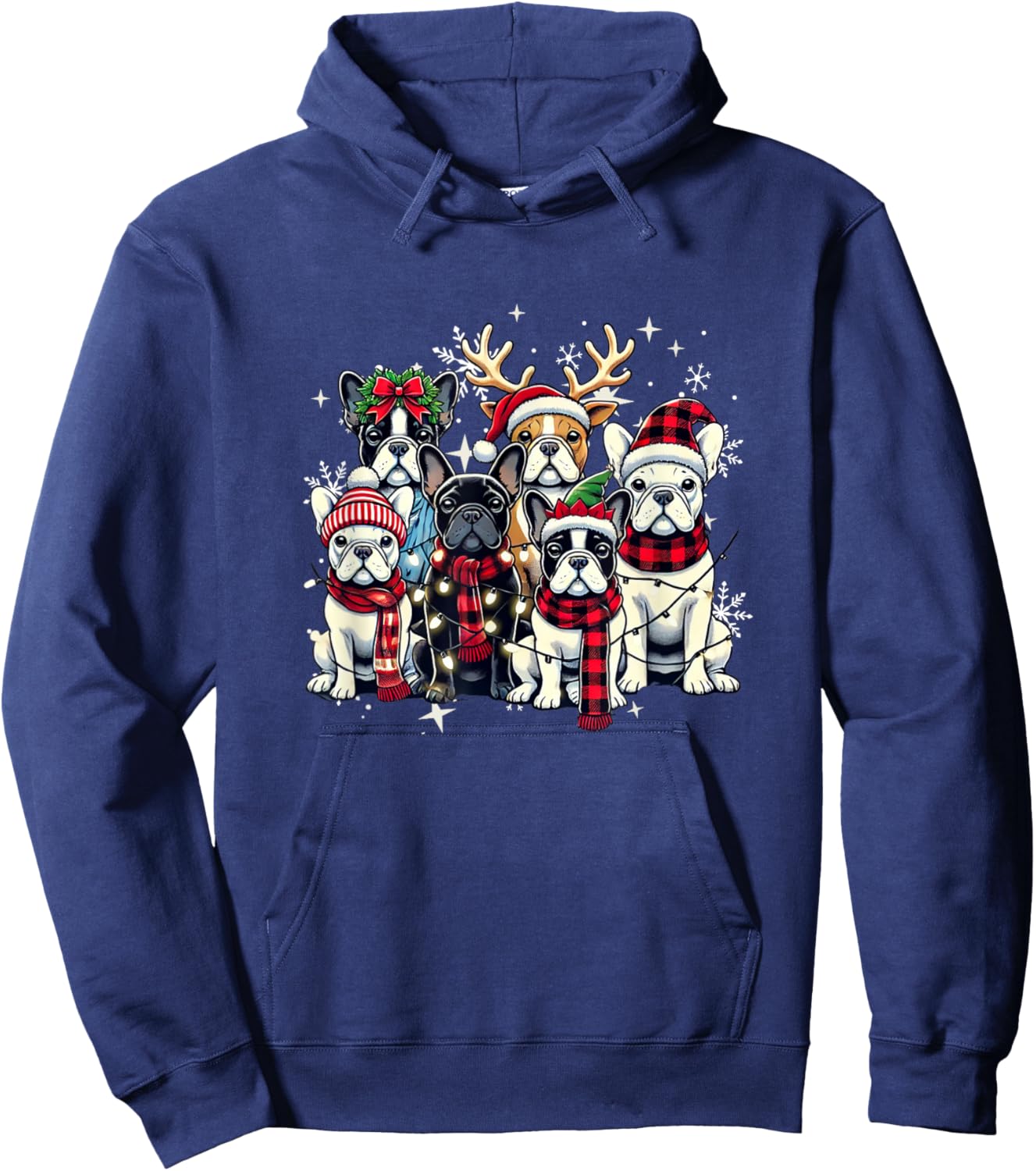French Bulldog Christmas Buffalo Plaid Xmas Frenchie Lover Men Women Kids Hoodie - Hoodie | Navy