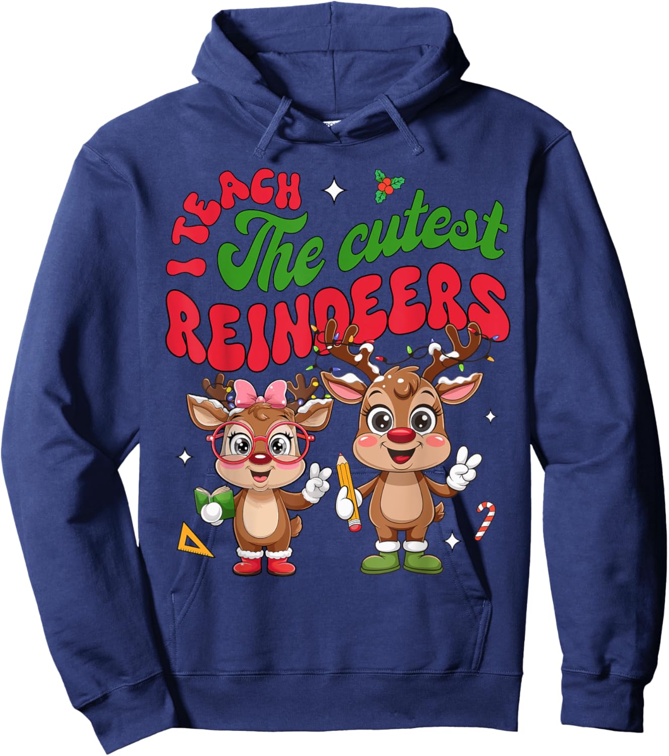 I Teach The Cutest Little Reindeers Christmas Teacher Kids Hoodie - Hoodie | Navy
