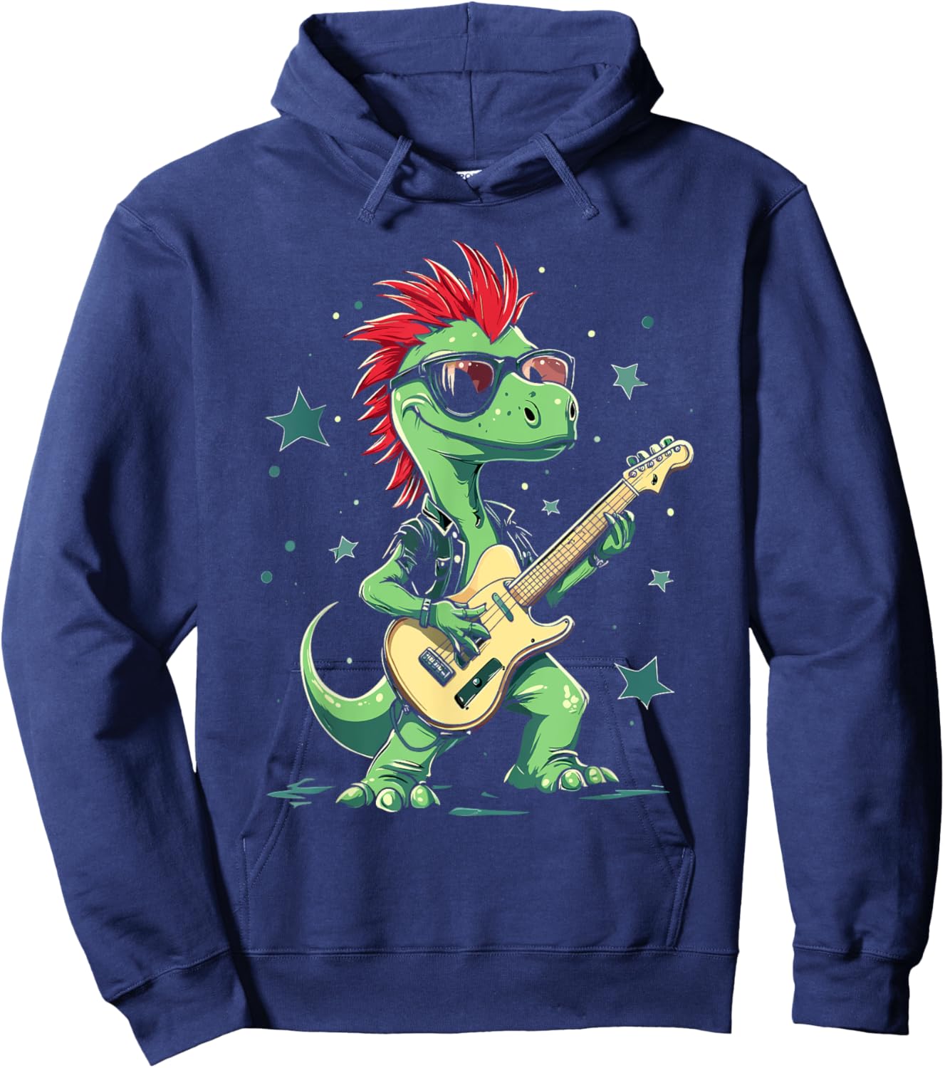 Funny T-Rex Dinosaurs with cool electric Guitar Hoodie - Hoodie | Navy