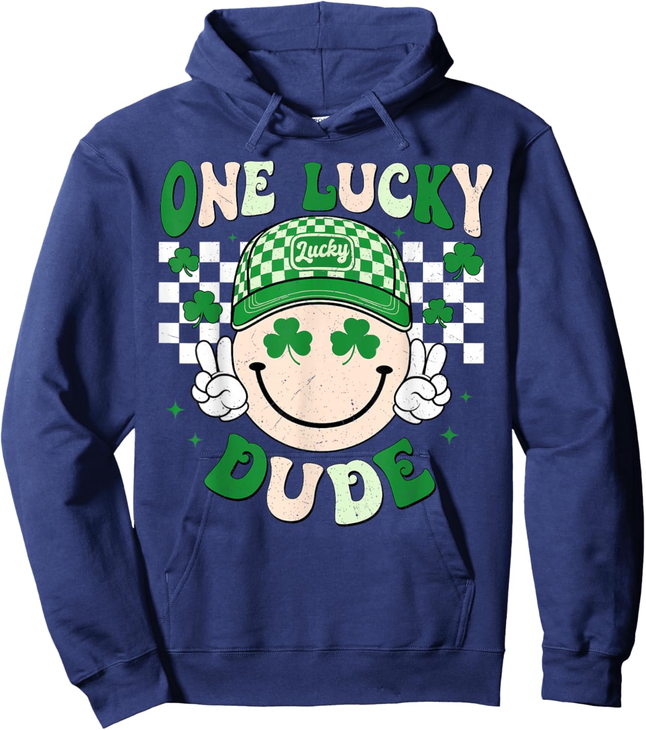 One Lucky Dude Groovy St Patrick Day Toddler Boys Kids Hoodie - Hoodie | Navy