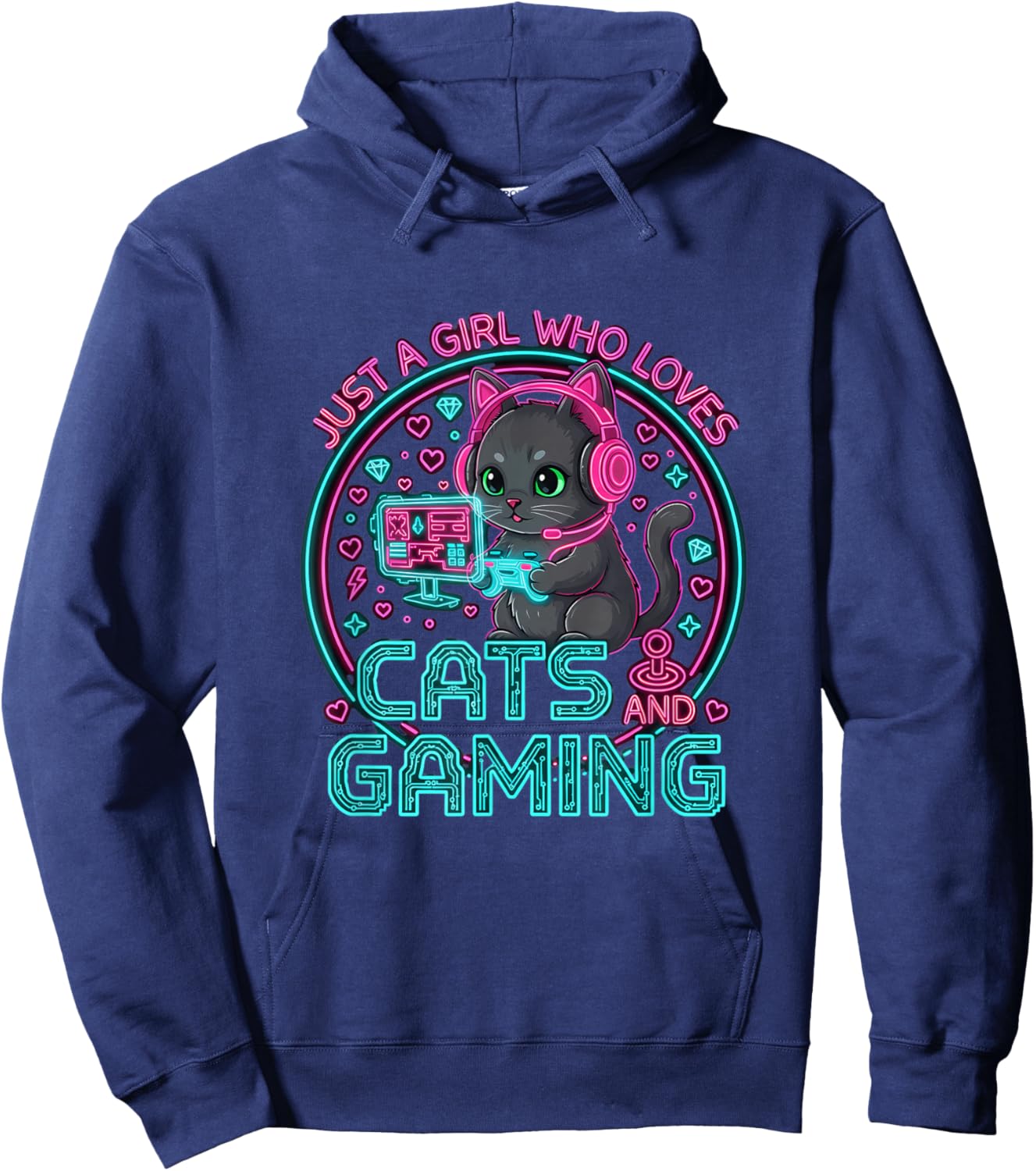 Just A Girl Who Loves Cats and Gaming Girls Gamer Cat Hoodie - Hoodie | Navy