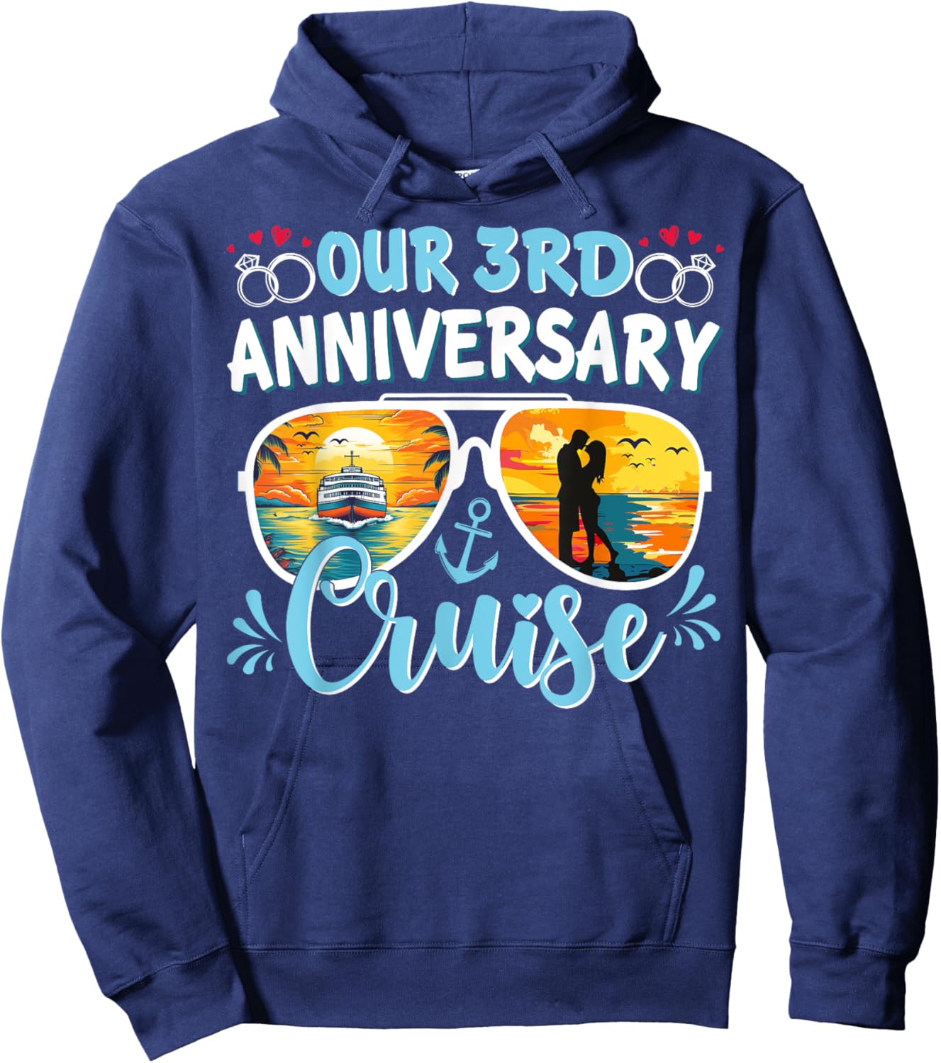 Our 3rd Anniversary Cruise Husband Wife Couples Cruise Party Hoodie - Hoodie | Navy