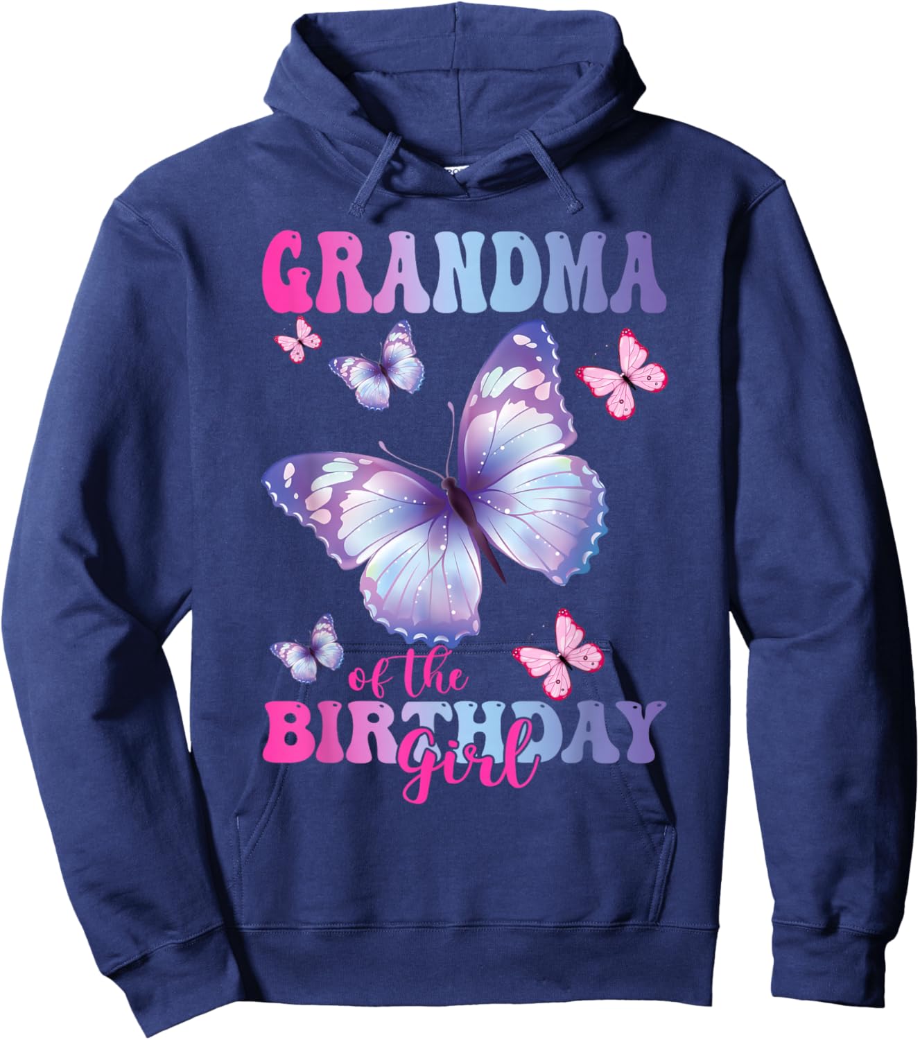 Grandma of The Birthday Girl Butterfly Party Matching Family Hoodie - Hoodie | Navy