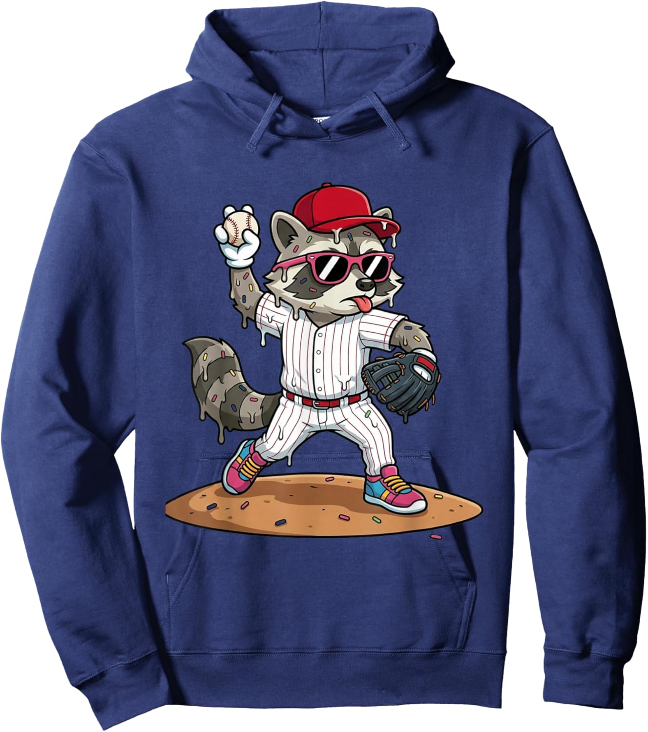 Funny Trash Panda Raccoon Baseball Drip Mascot Kids Hoodie - Hoodie | Navy