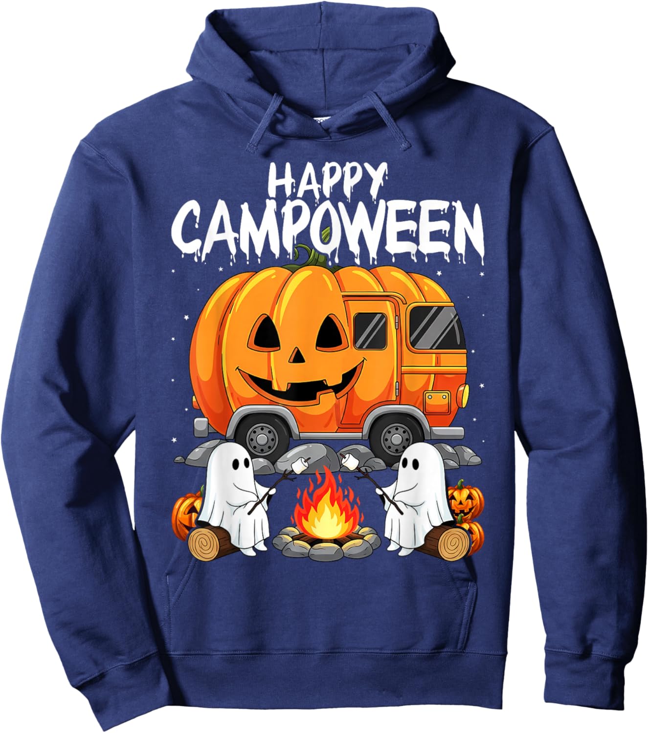 Happy Camp-O-Ween Halloween Camping Ghosts and Campfires Hoodie - Hoodie | Navy