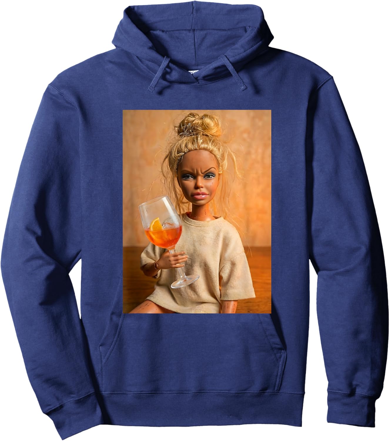 Disgusted Face Doll Meme Funny Orange Spritz Cocktail Fun Hoodie - Hoodie | Navy