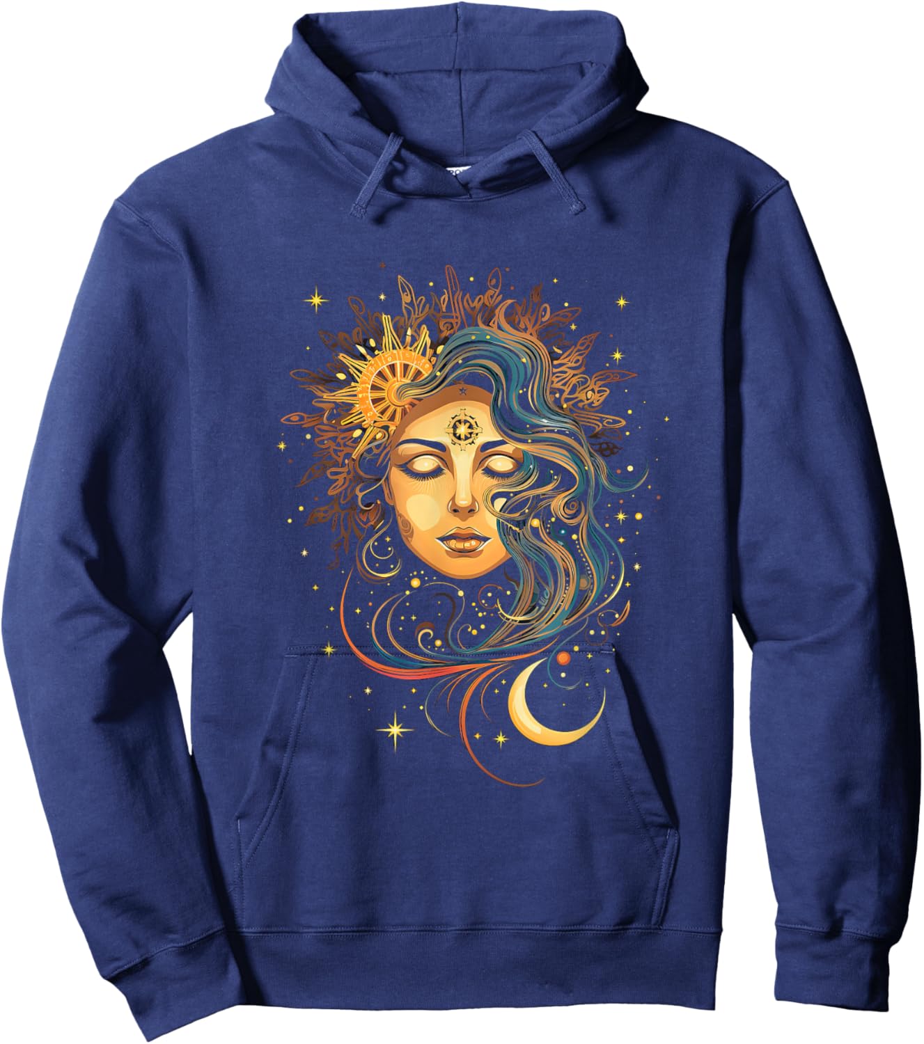 Mystic Sun and Moon Woman Mystical Flowers Aesthetic Hoodie - Hoodie | Navy