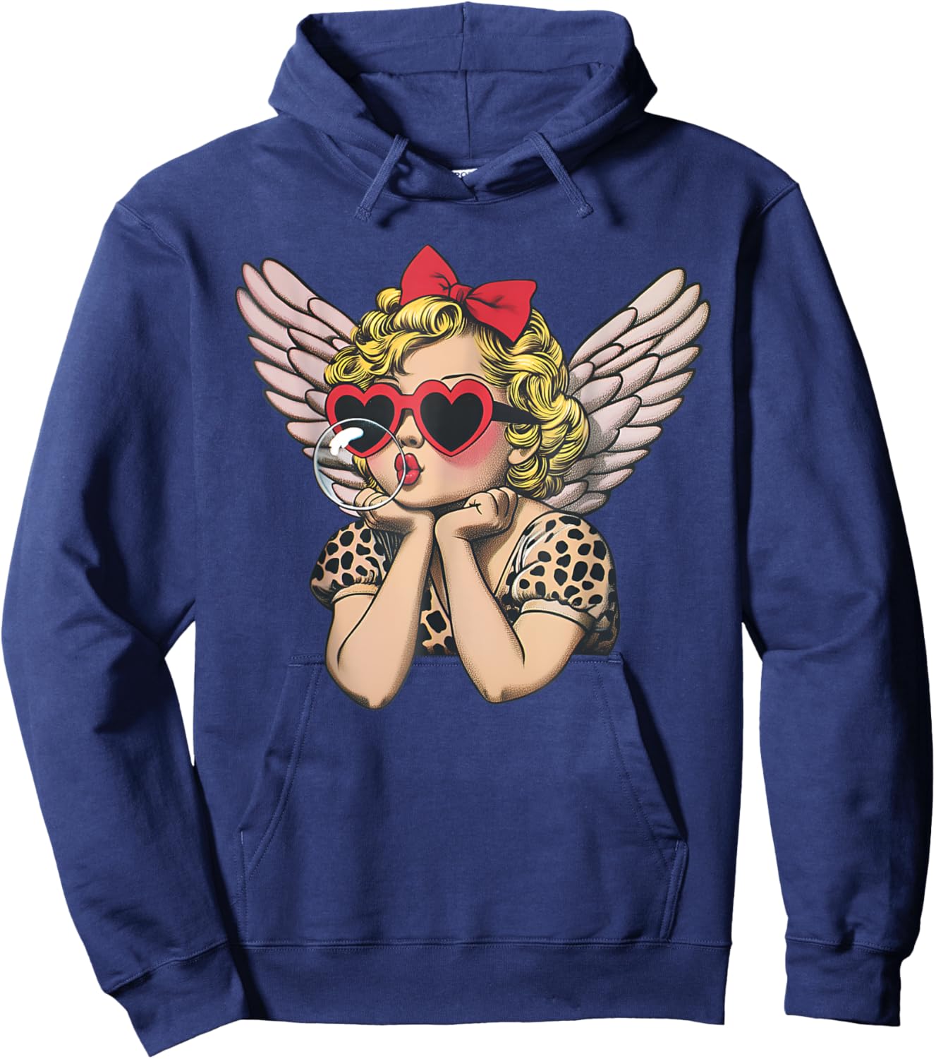 Cute Cupid Sunglasses Blowing Bubble Valentines Day Retro Hoodie - Hoodie | Navy