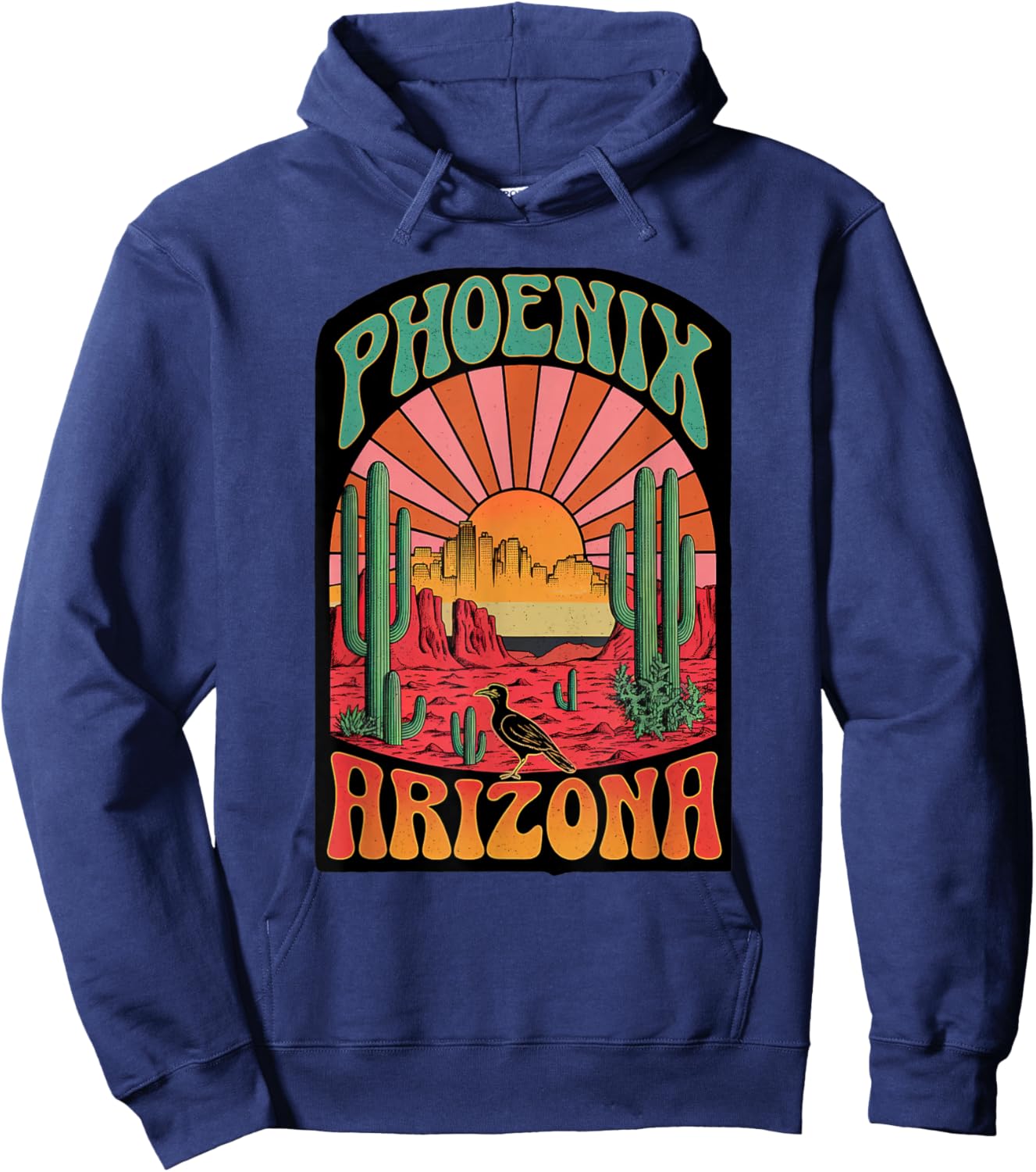 Vintage Phoenix Arizona Skyline Cityscape Retro Style Hoodie - Hoodie | Navy
