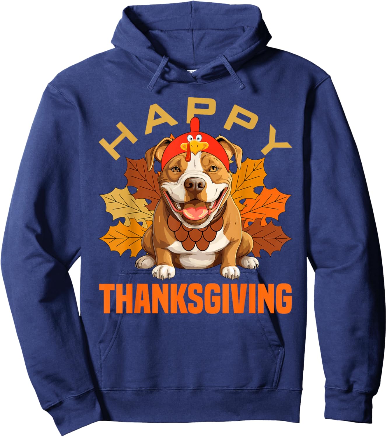 Funny Pitbull Dog In Turkey Costume Happy Thanksgiving Day Hoodie - Hoodie | Navy