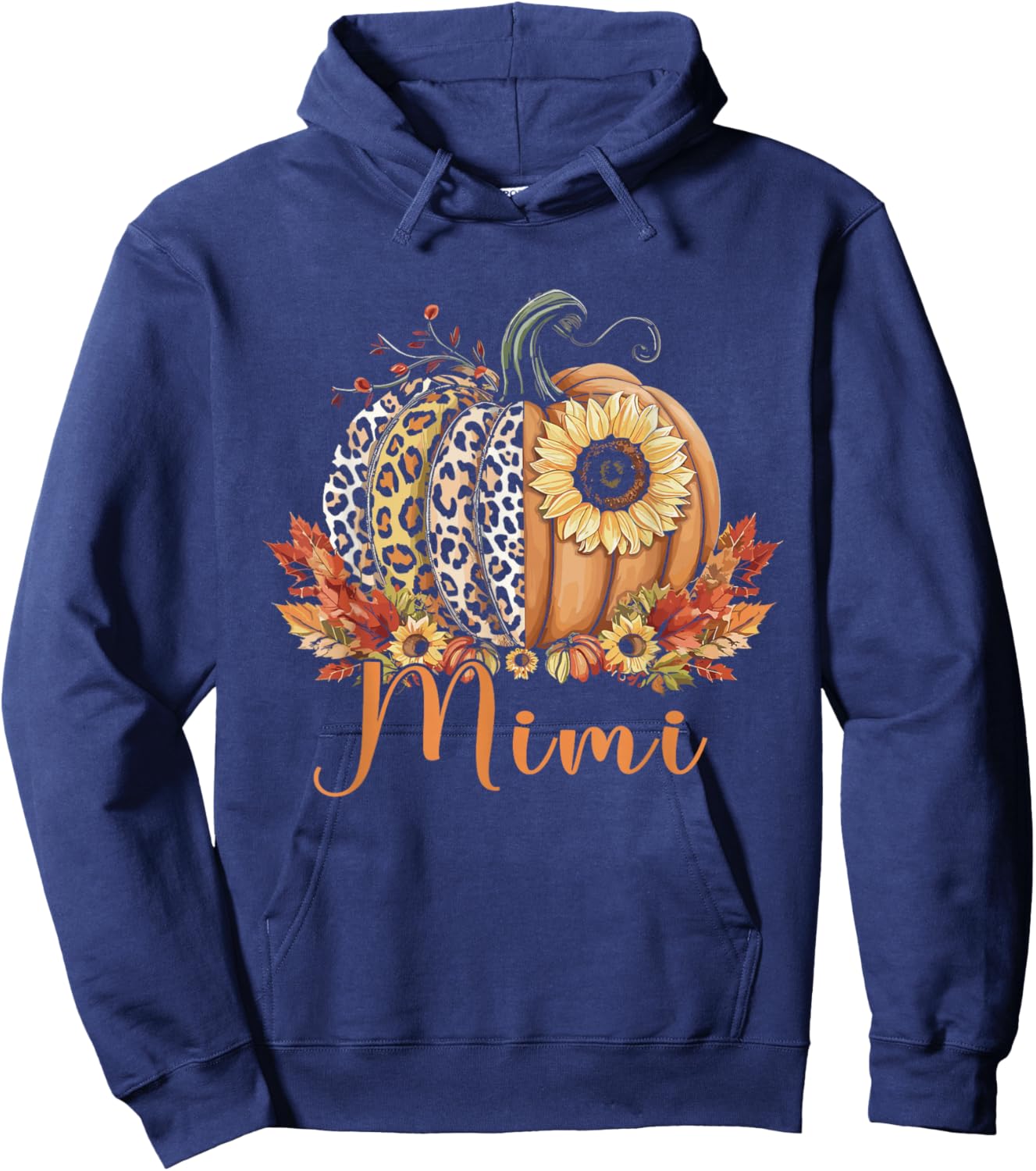Thanksgiving Leopard Pumpkin and Sunflower Mimi Hoodie - Hoodie | Navy