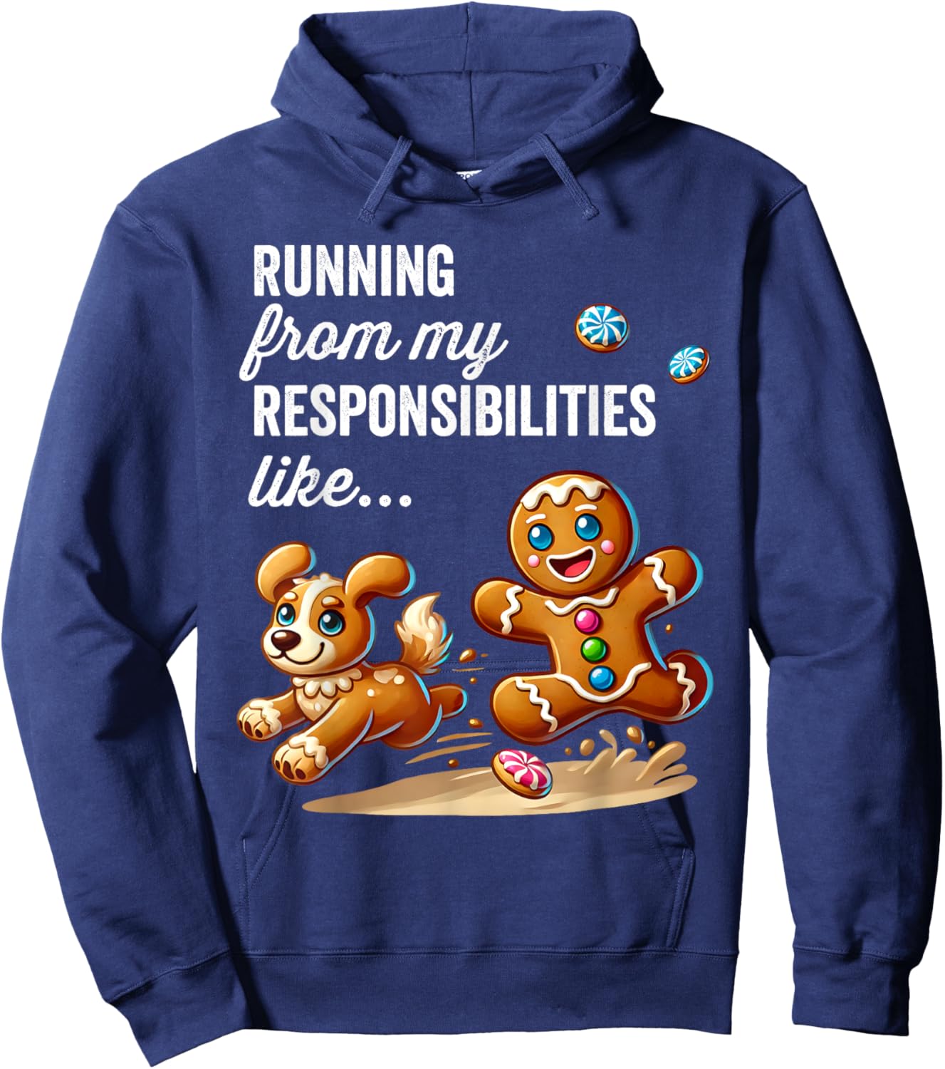 Funny Gingerbread Running from My Responsibilities Christmas Hoodie - Hoodie | Navy