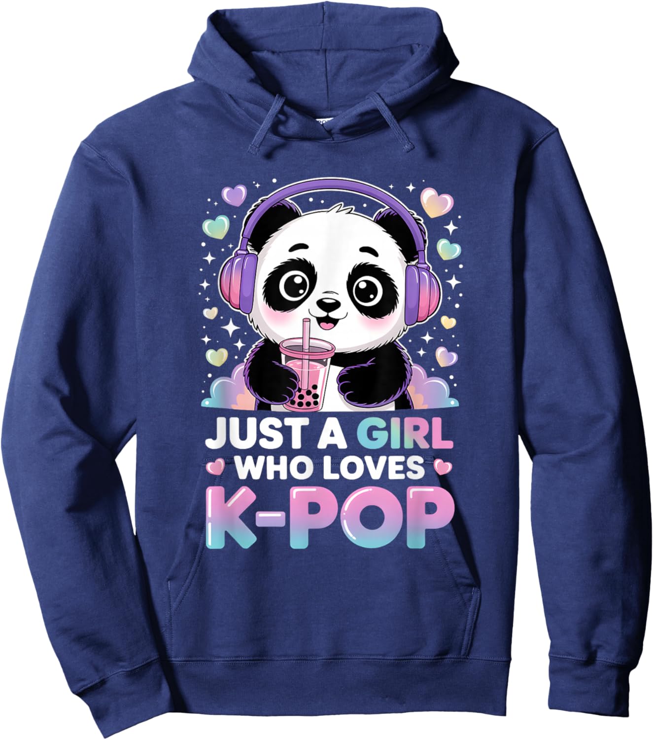 Just Girl Who Loves K-Pop Kawaii Panda Boba Music Hoodie - Hoodie | Navy